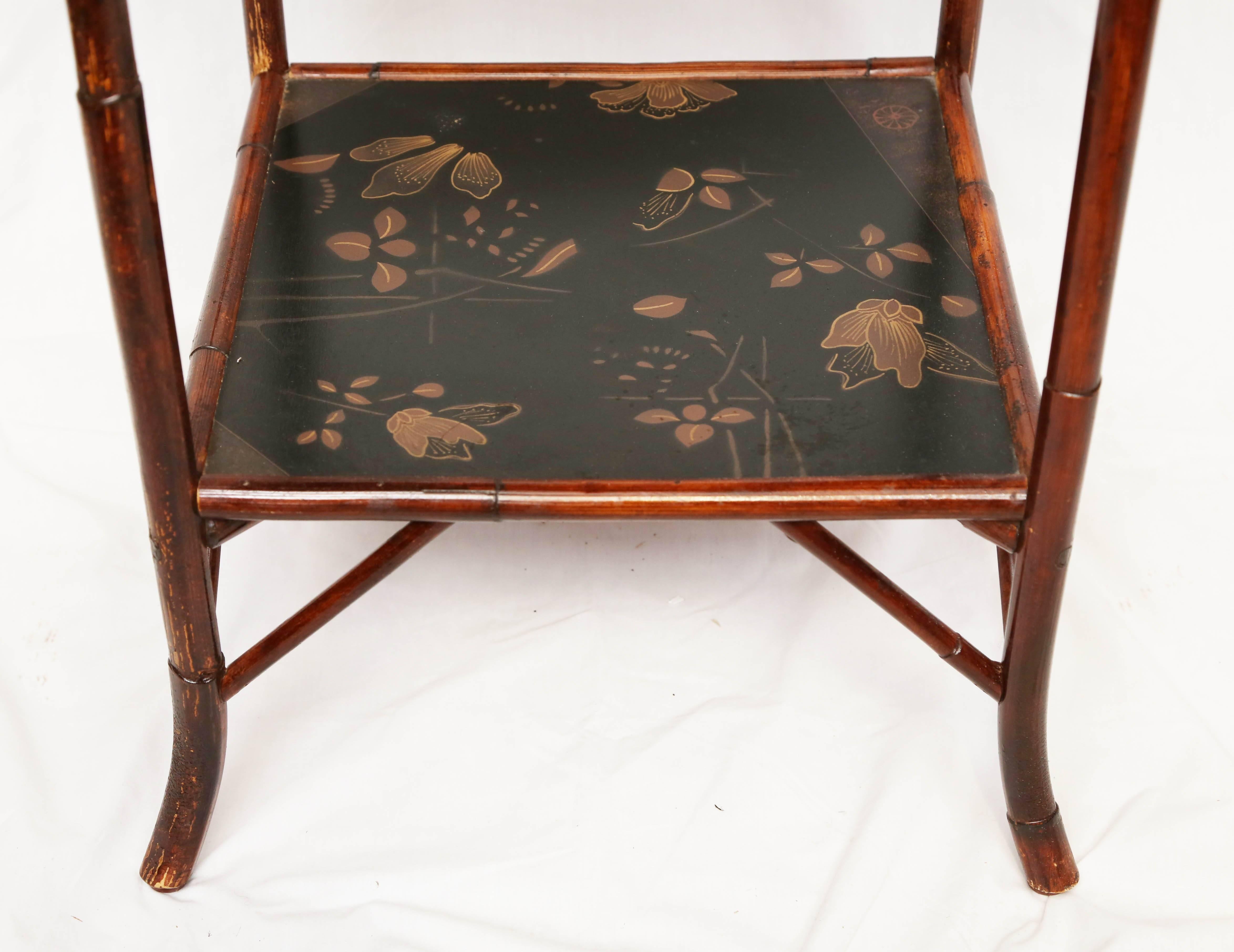 19th Century Fine 19th.Century English Bamboo Two Tier Side Lacquer Table
