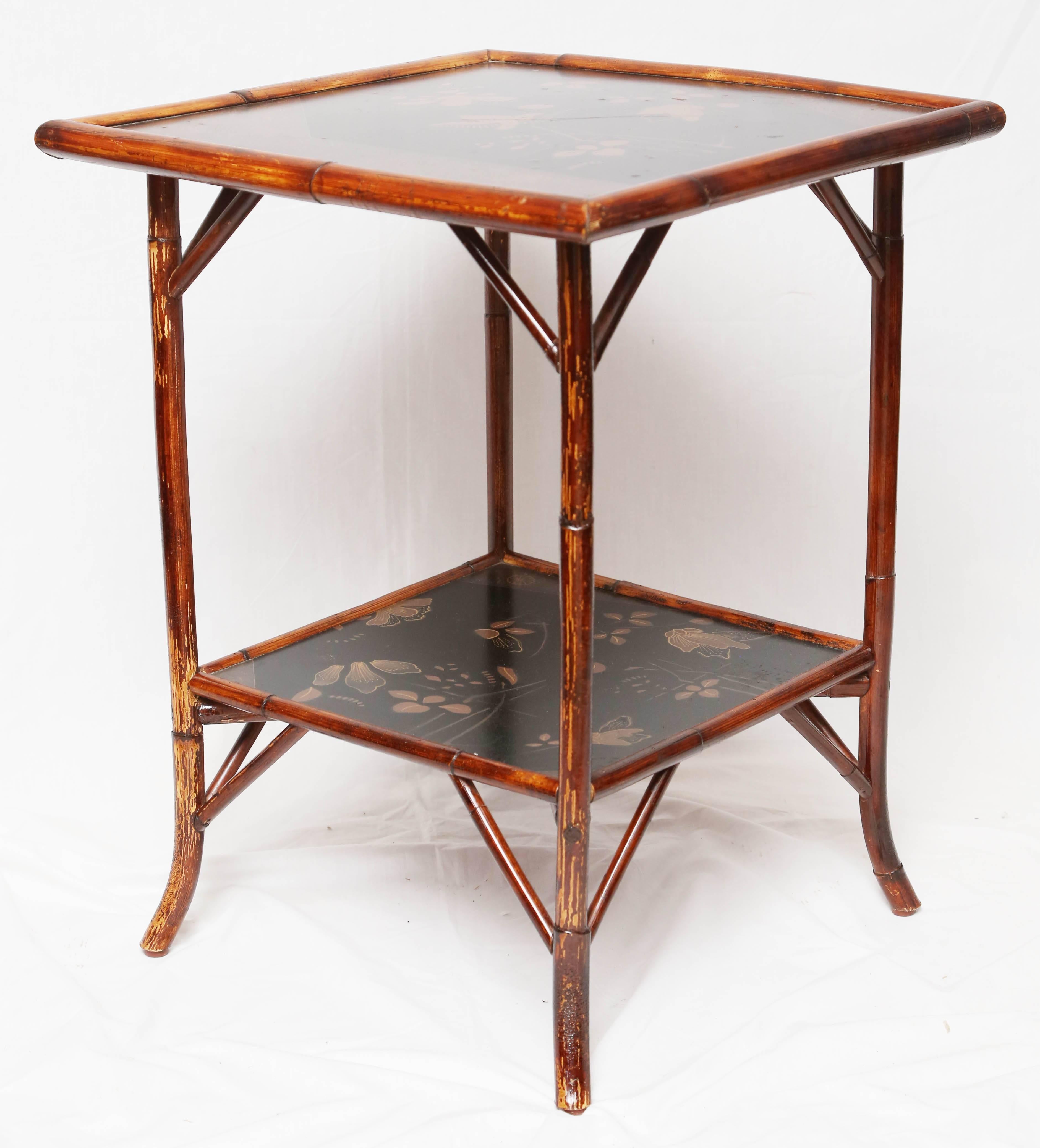 Fine 19th.Century English Bamboo Two Tier Side Lacquer Table 1