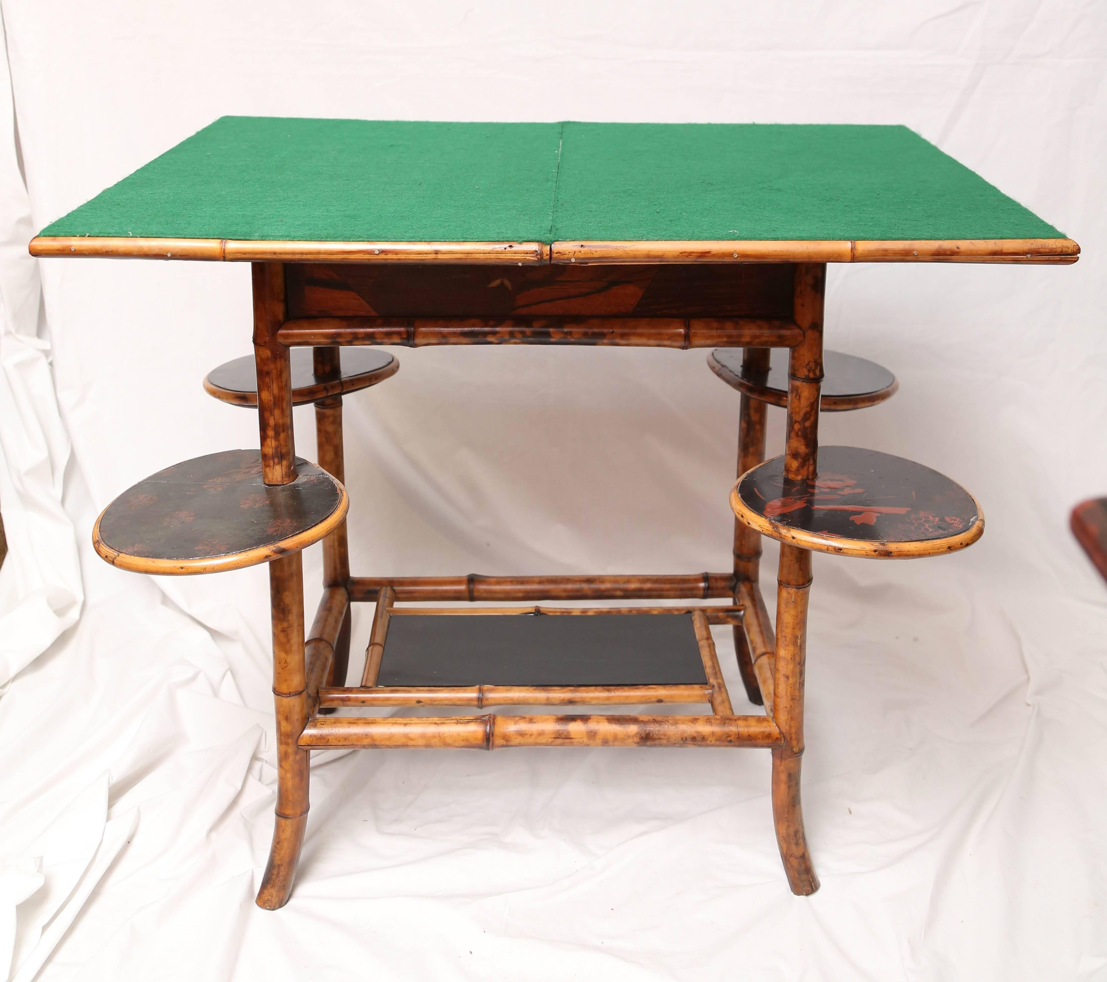 19th Century English Bamboo Fold over Game Table 1