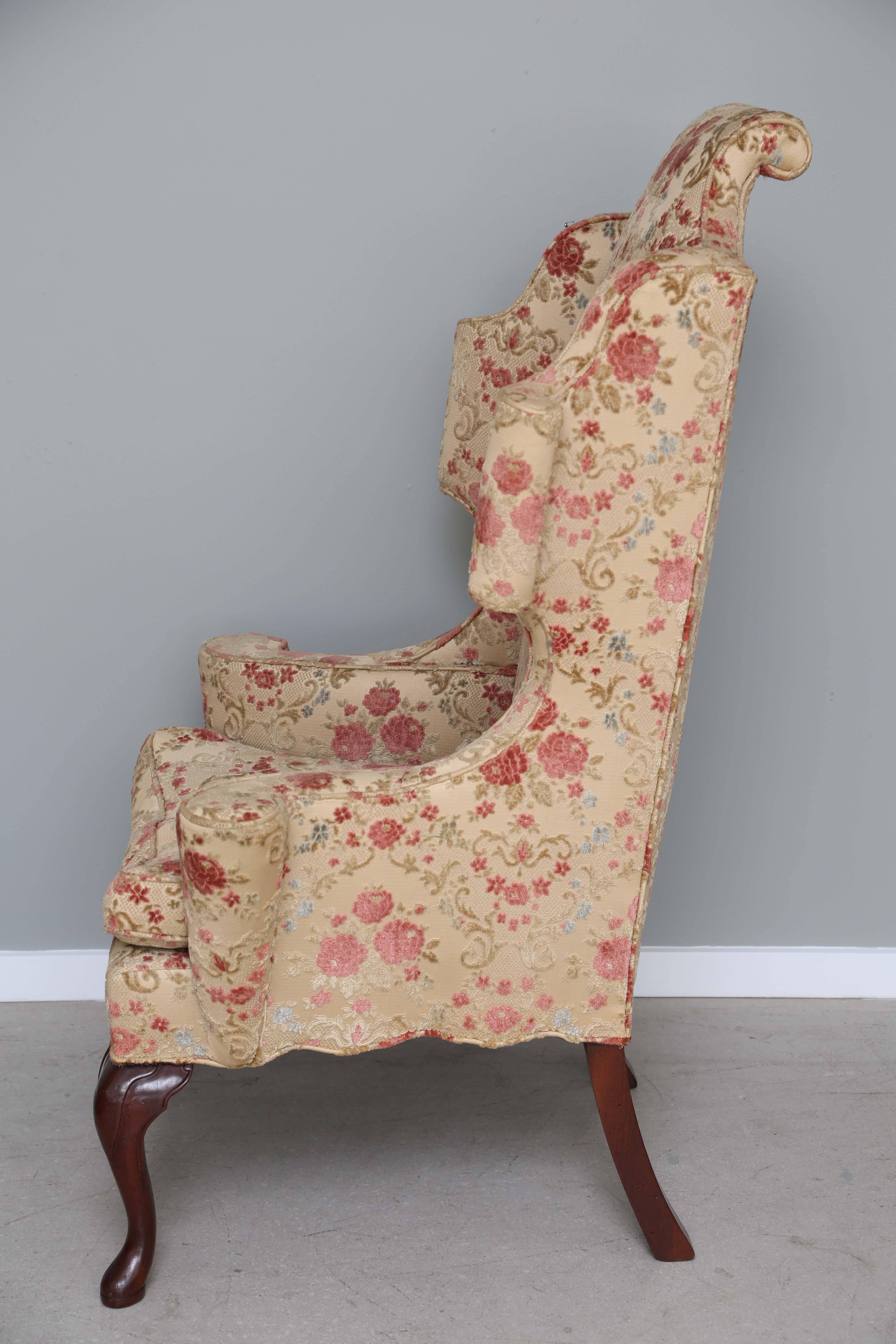Dynamic Queen Anne Style Chair with Floral Upholstery For Sale 1