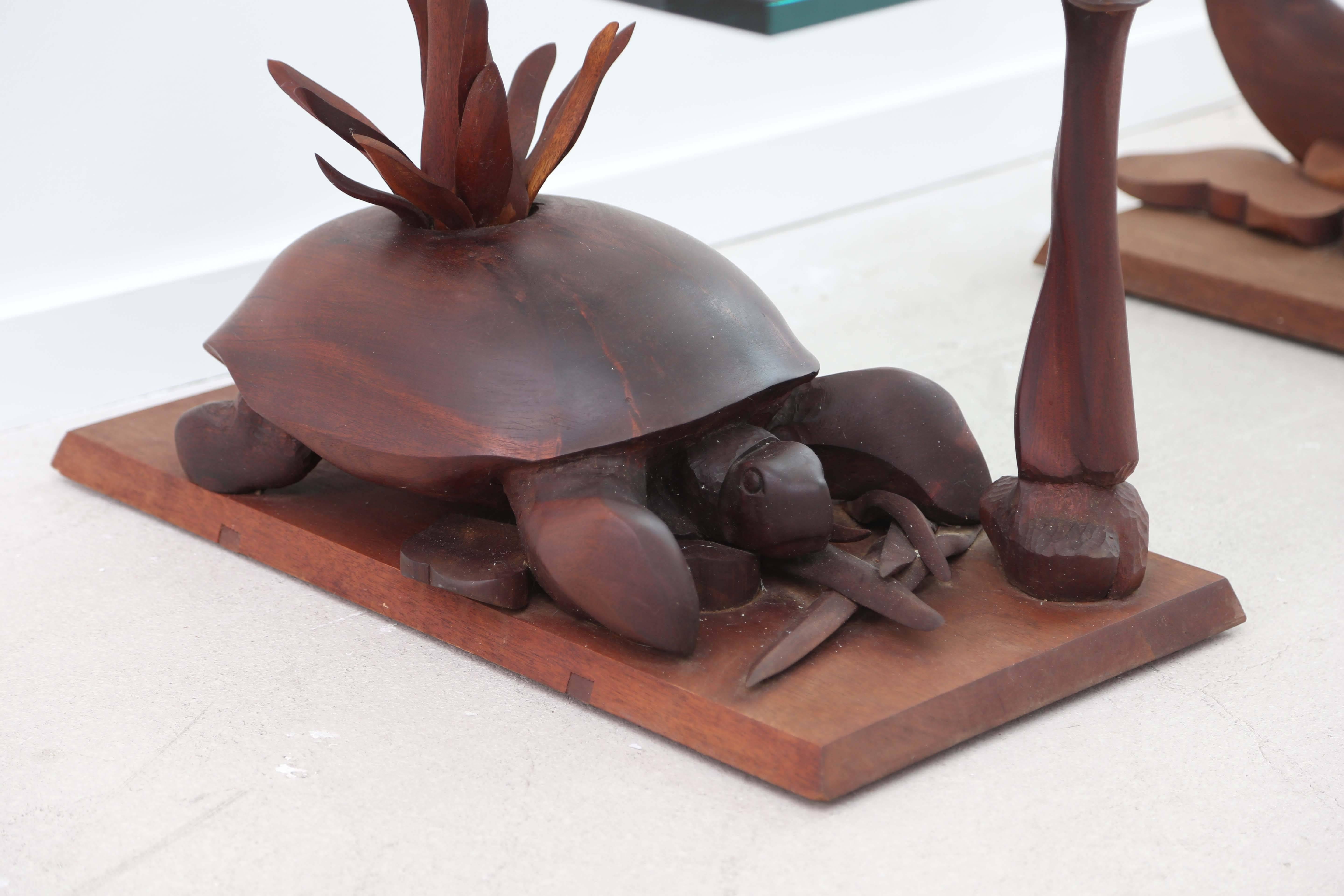 Mid-Century Modern Hand-Carved Turtle Table with Glass Top For Sale