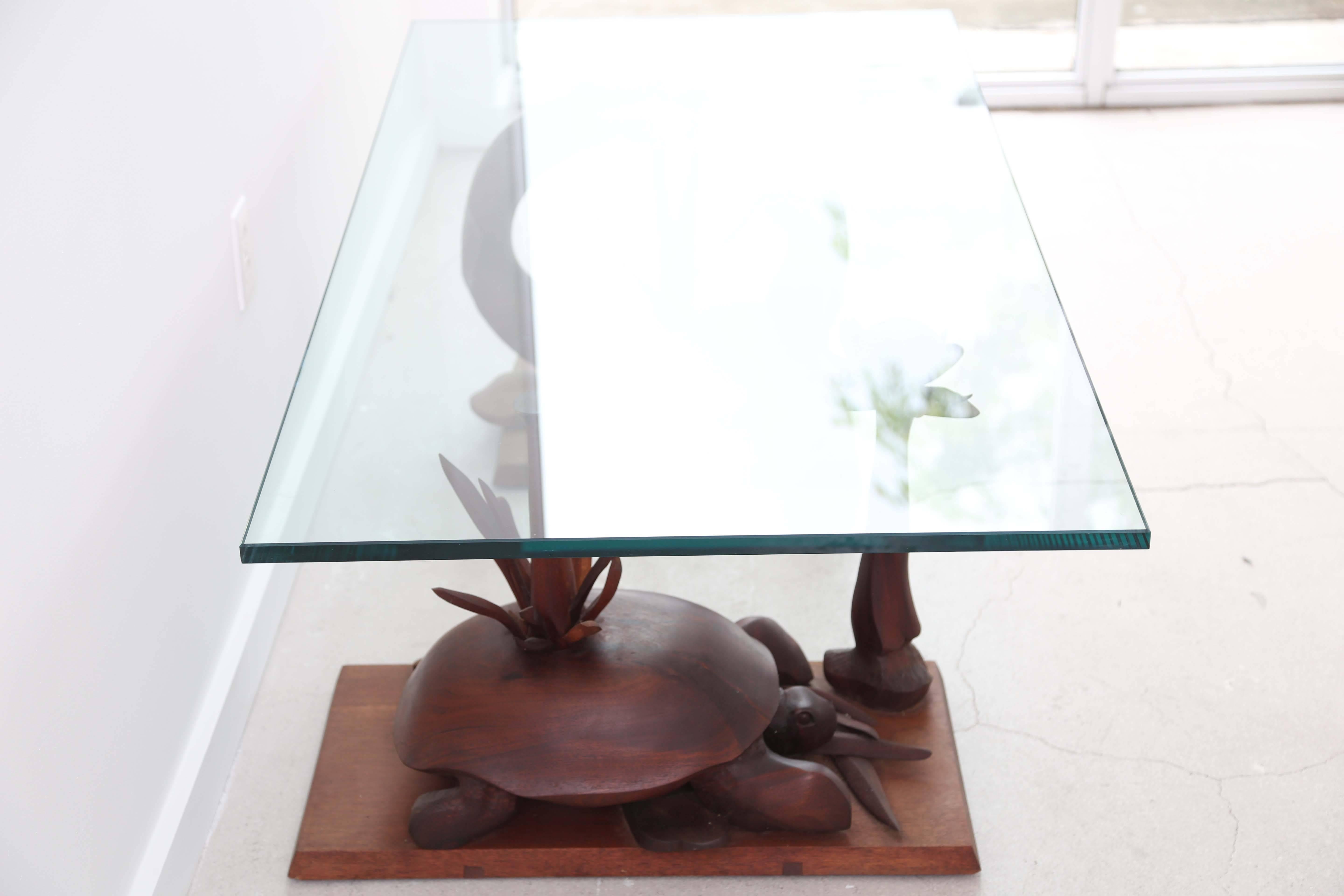 20th Century Hand-Carved Turtle Table with Glass Top For Sale