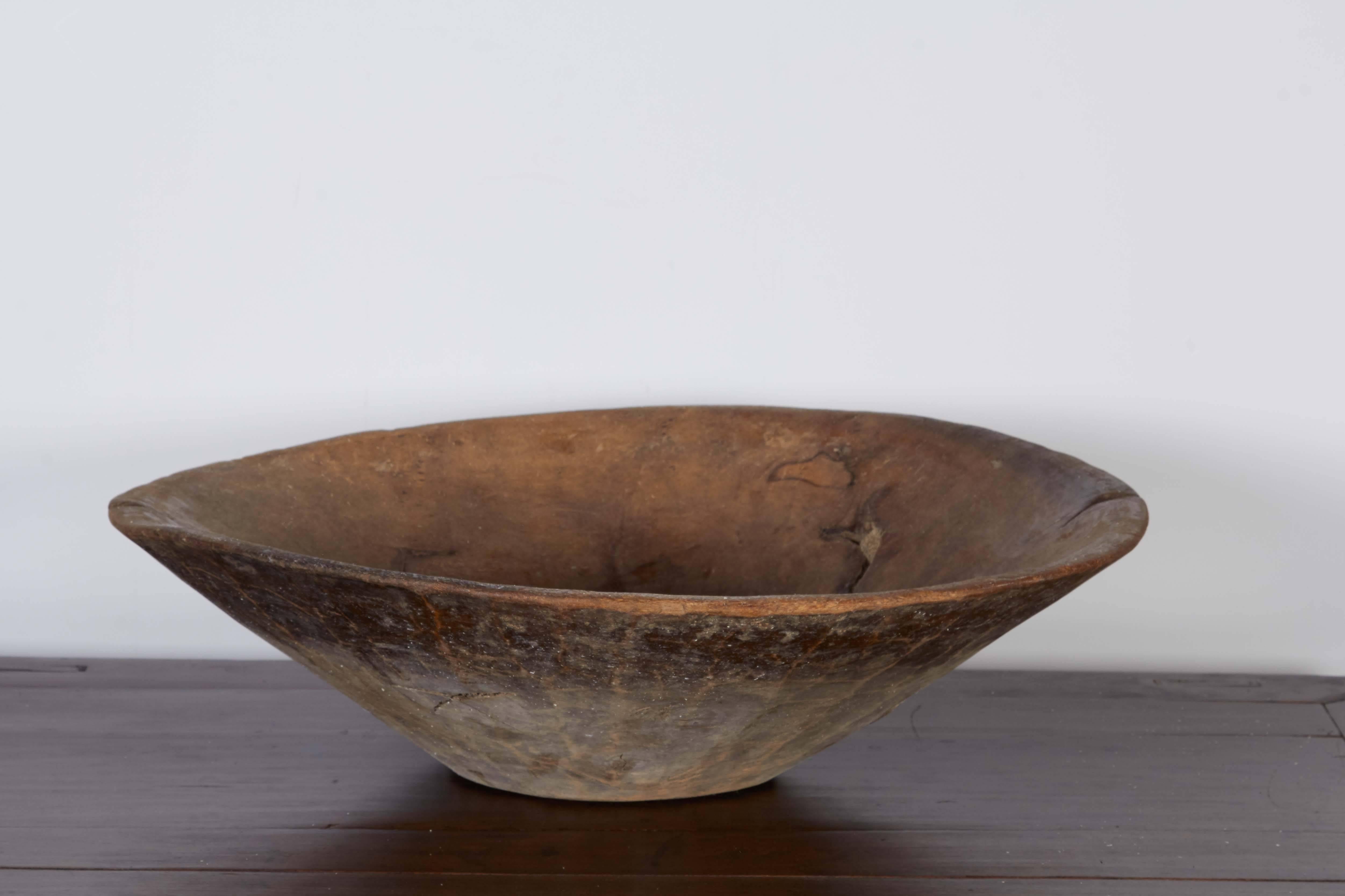 A graceful and large working bowl showing the wear of many years of use and displaying a beautiful patina. Makes a wonderful centrepiece.
BT393.
