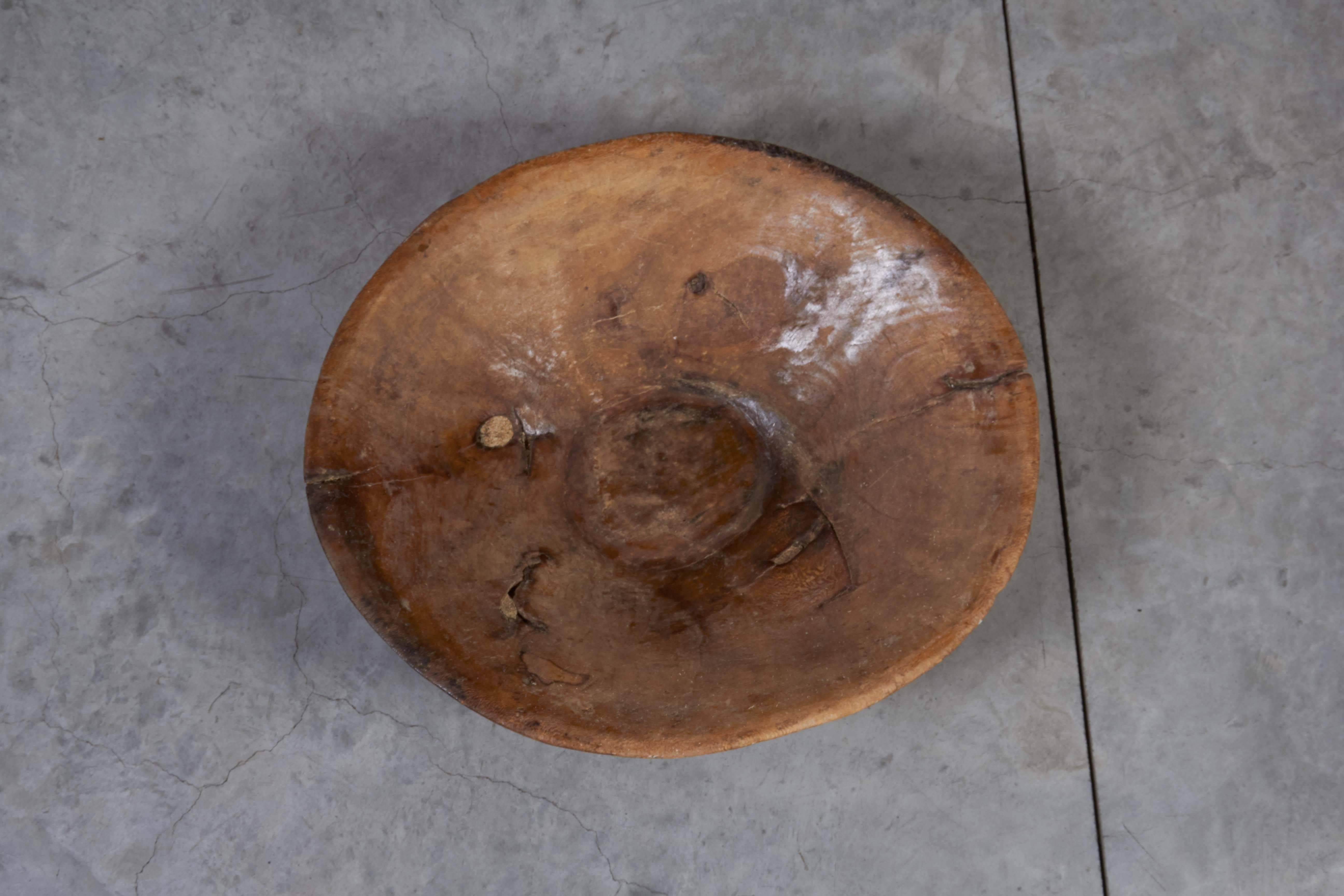 Wood Large and Beautifully Worn Working Bowl with Great Patina