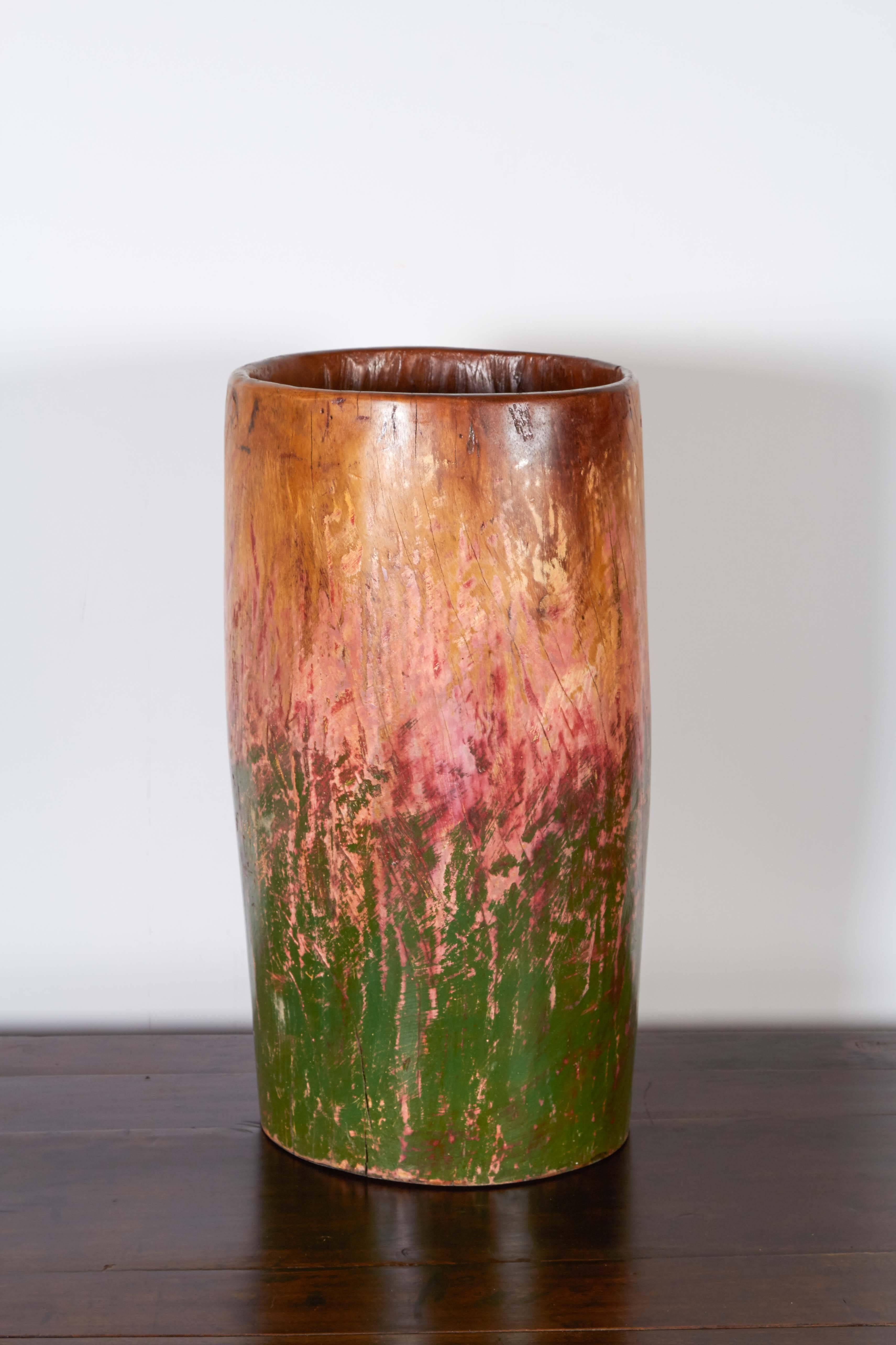 Multicolored Teak Drum Vase 1