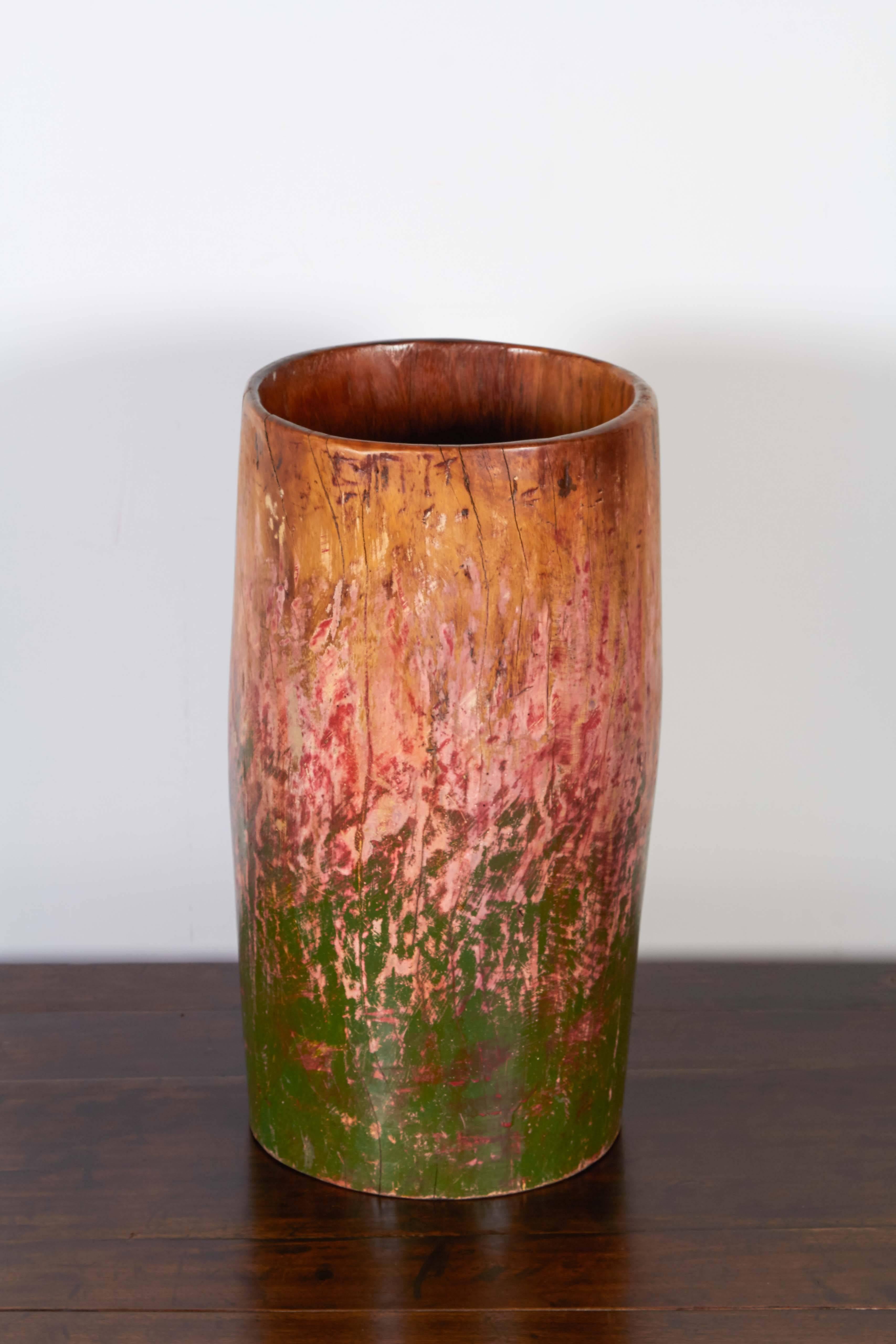 Multicolored Teak Drum Vase 4