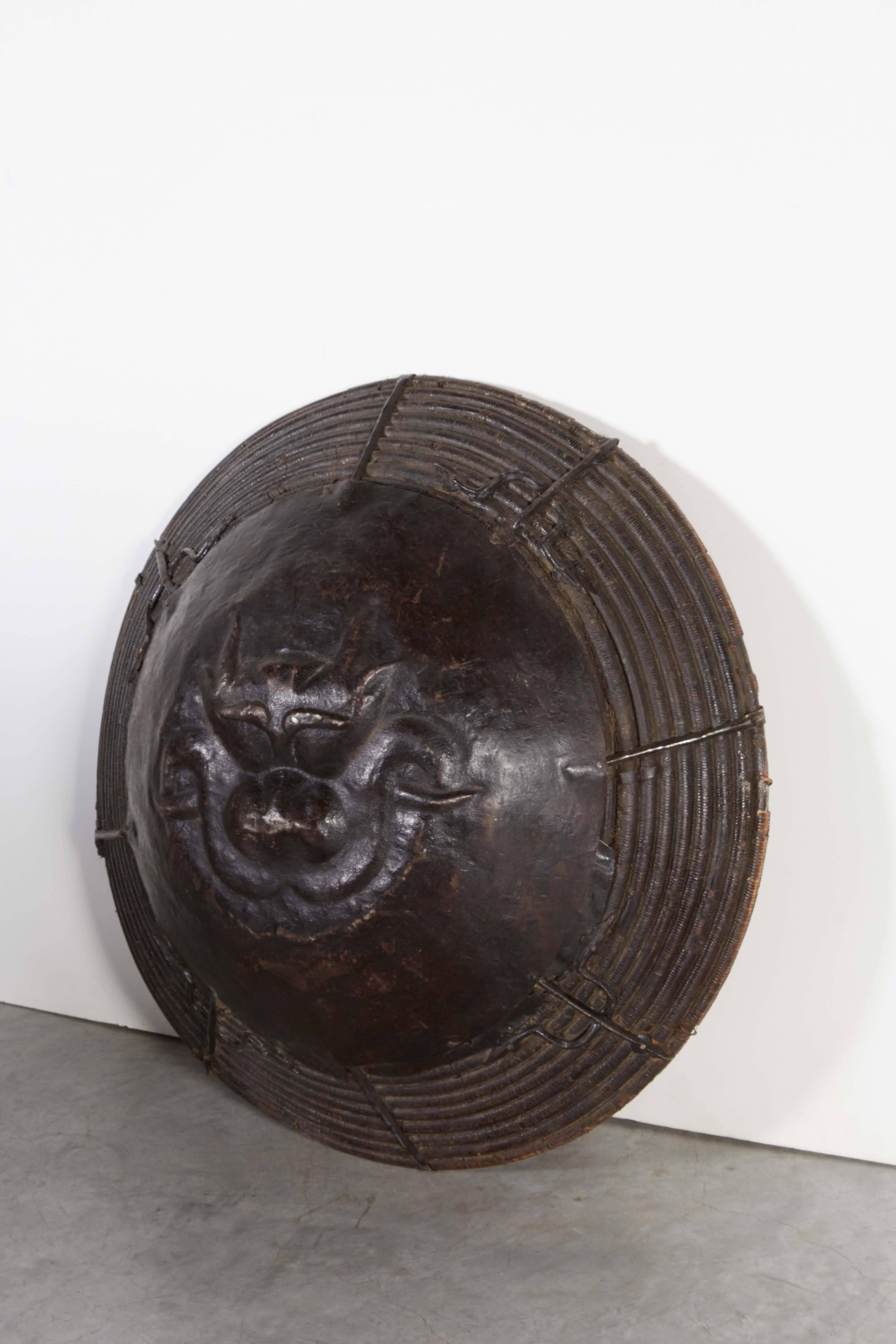 Antique Iron and Willow Tibetan Shield, Large and Unusual In Good Condition In New York, NY