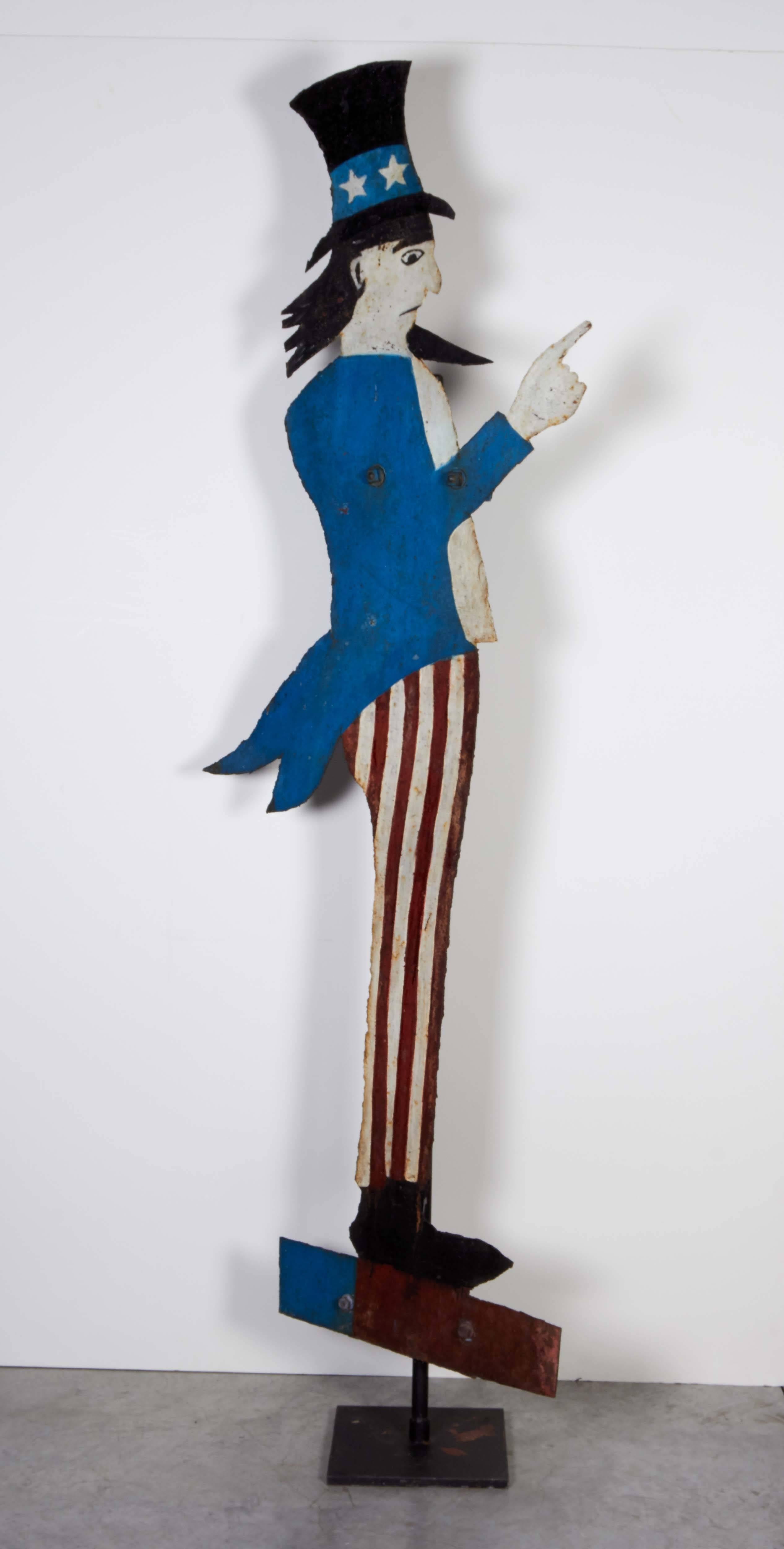 Old Die Cut Steel Revolving Uncle Sam with Original Paint For Sale 1