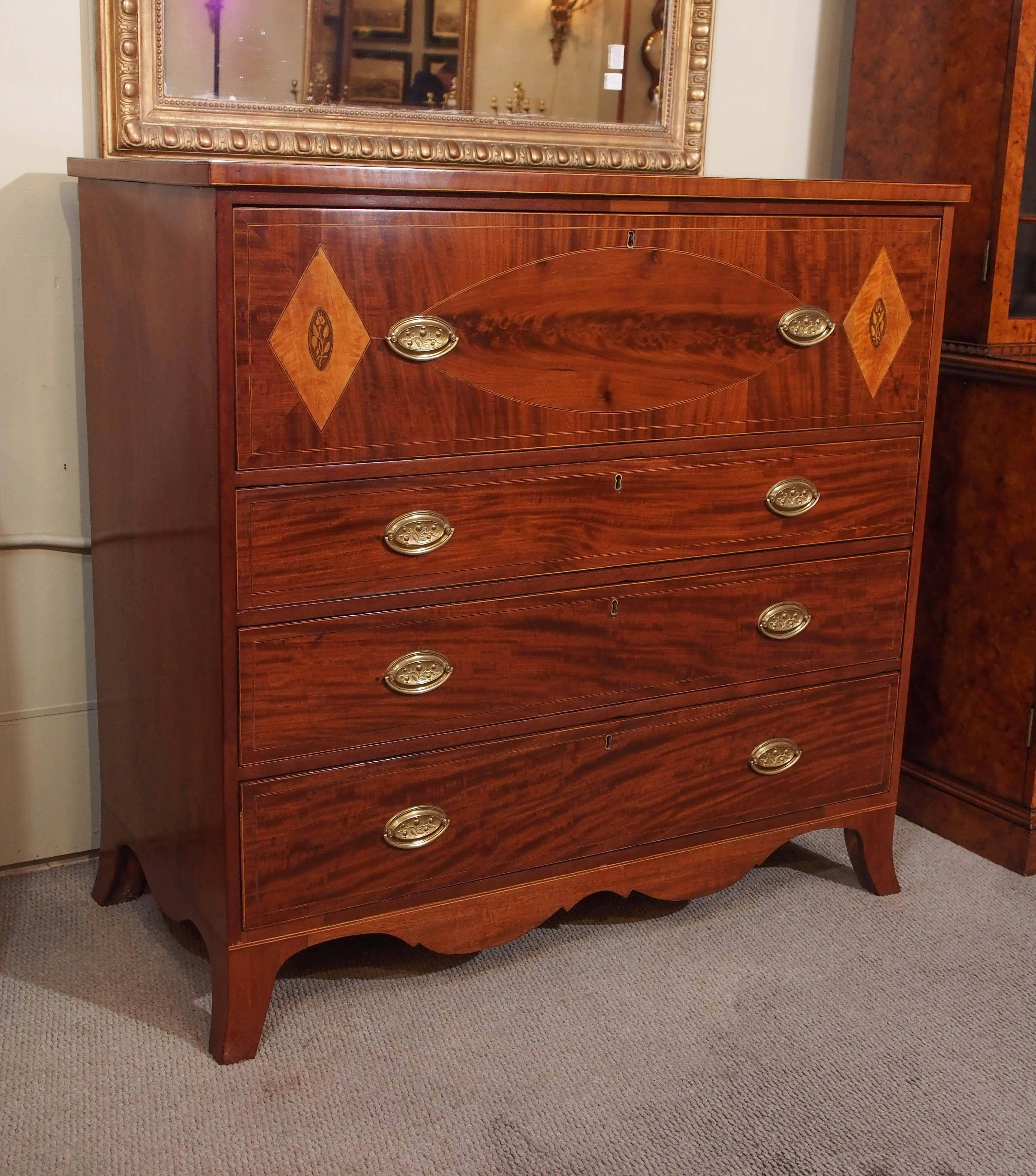 Antique American inlaid chest of drawers.