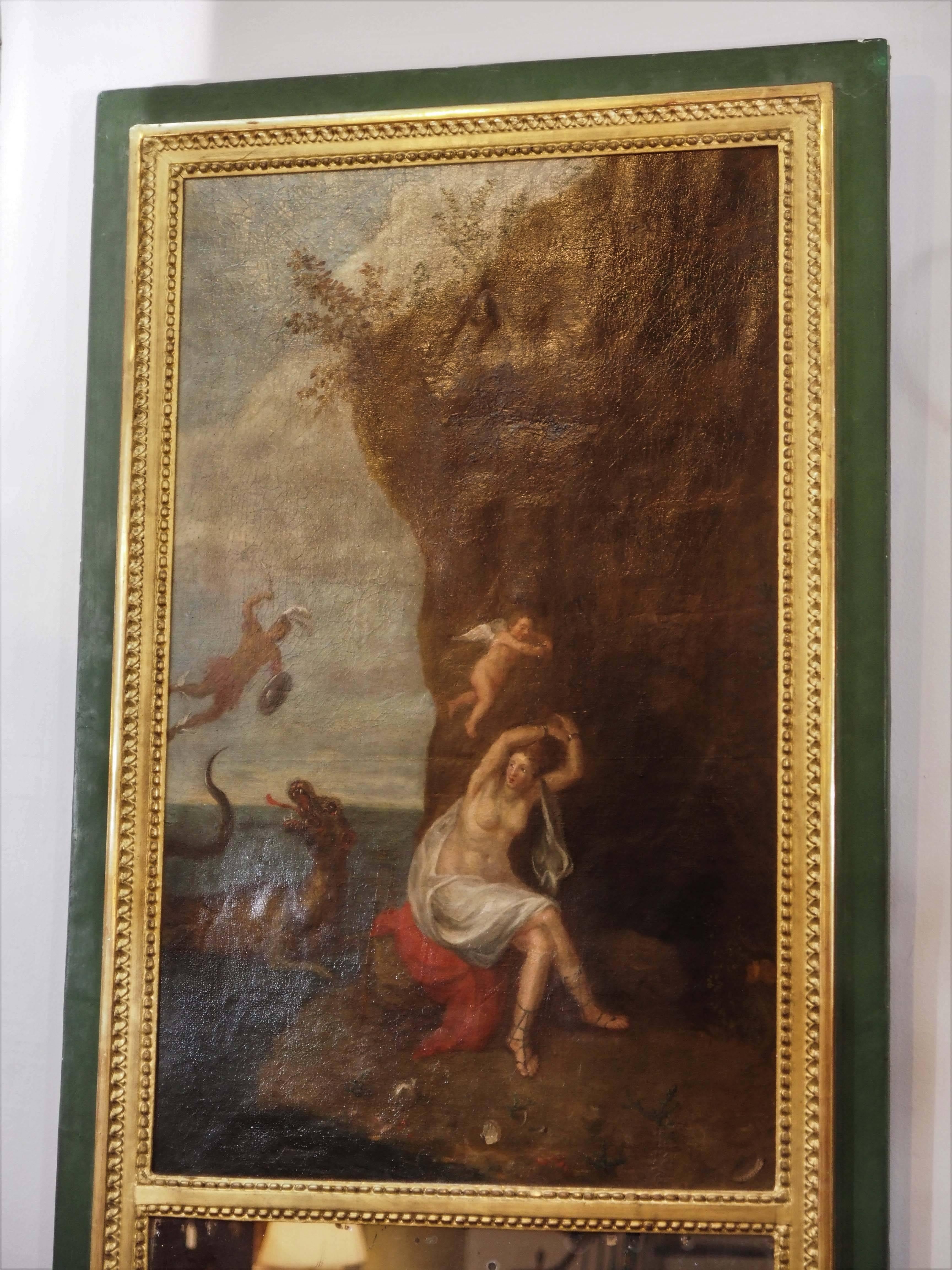 Antique French painted trumeau. Andromeda and Perseus.