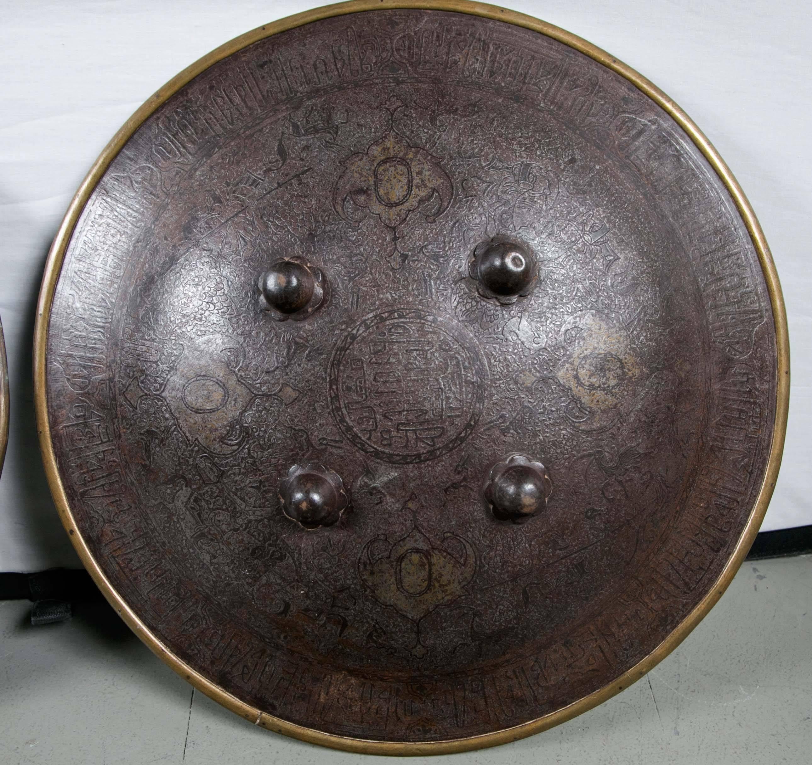 Pair of imperial battle shields, circa 1700. Great patina.