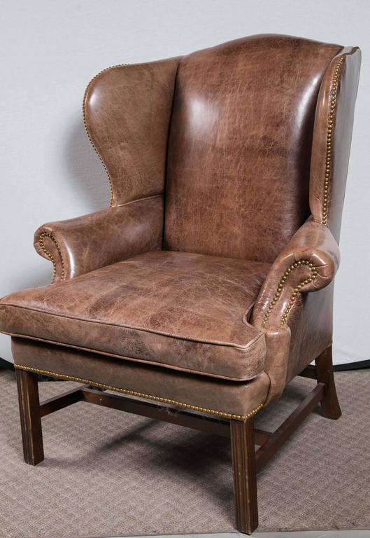 Pair of Oversized Leather Wing Chairs For Sale at 1stdibs