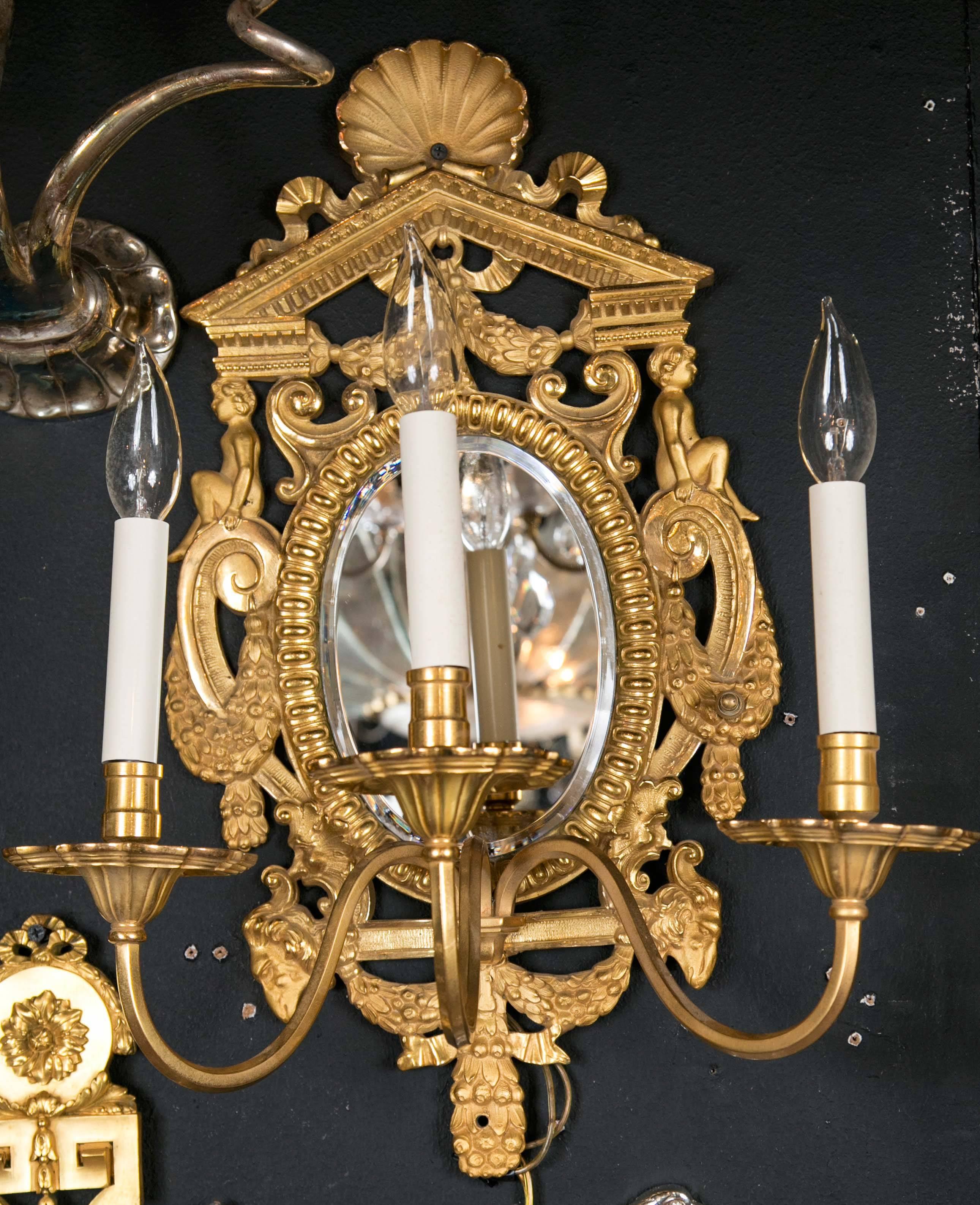 Gilt Bronze Caldwell Sconces In Good Condition For Sale In Stamford, CT