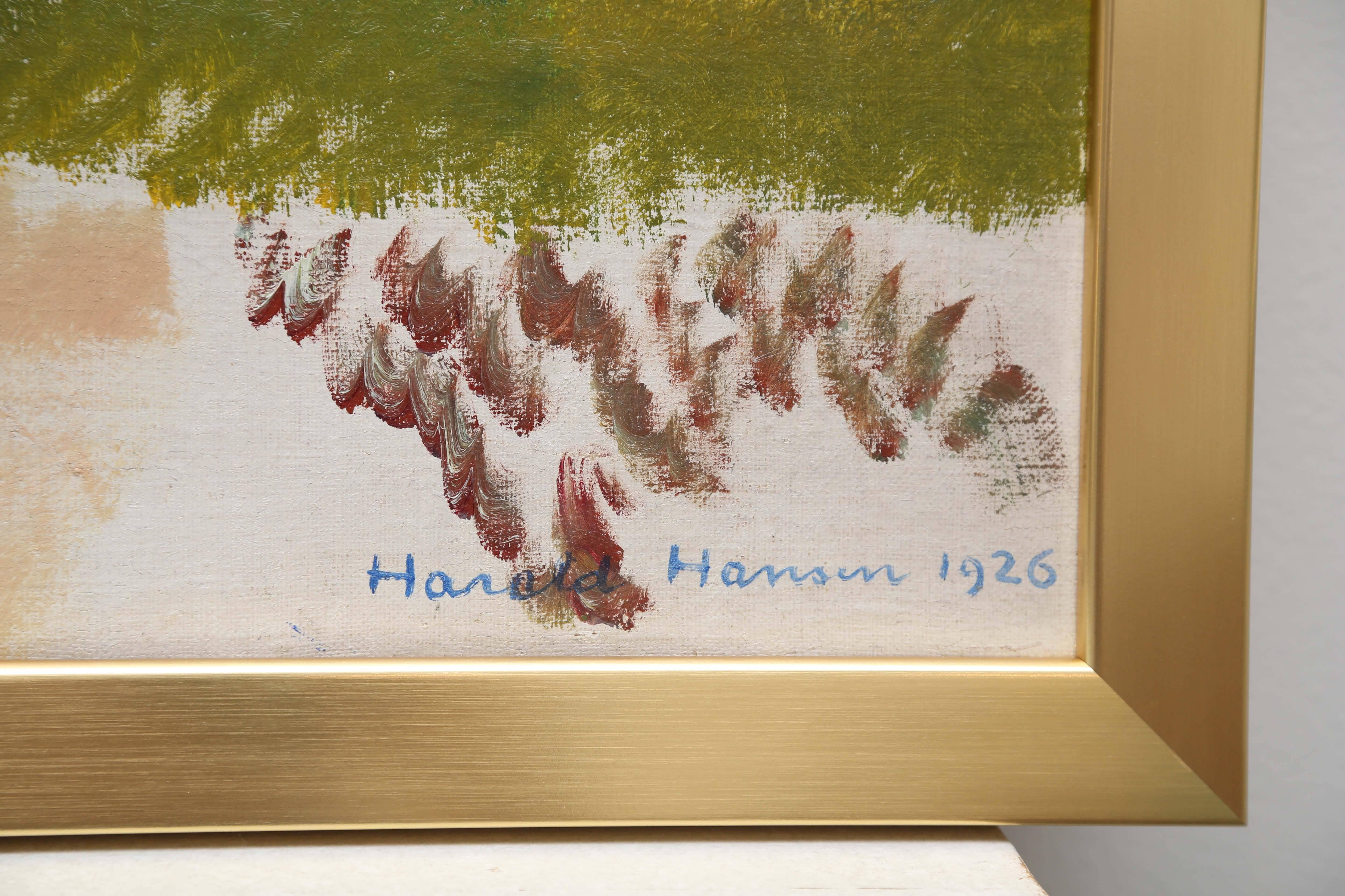 Danish Impressionist Landscape Painting by Harold Hansen Signed 1926