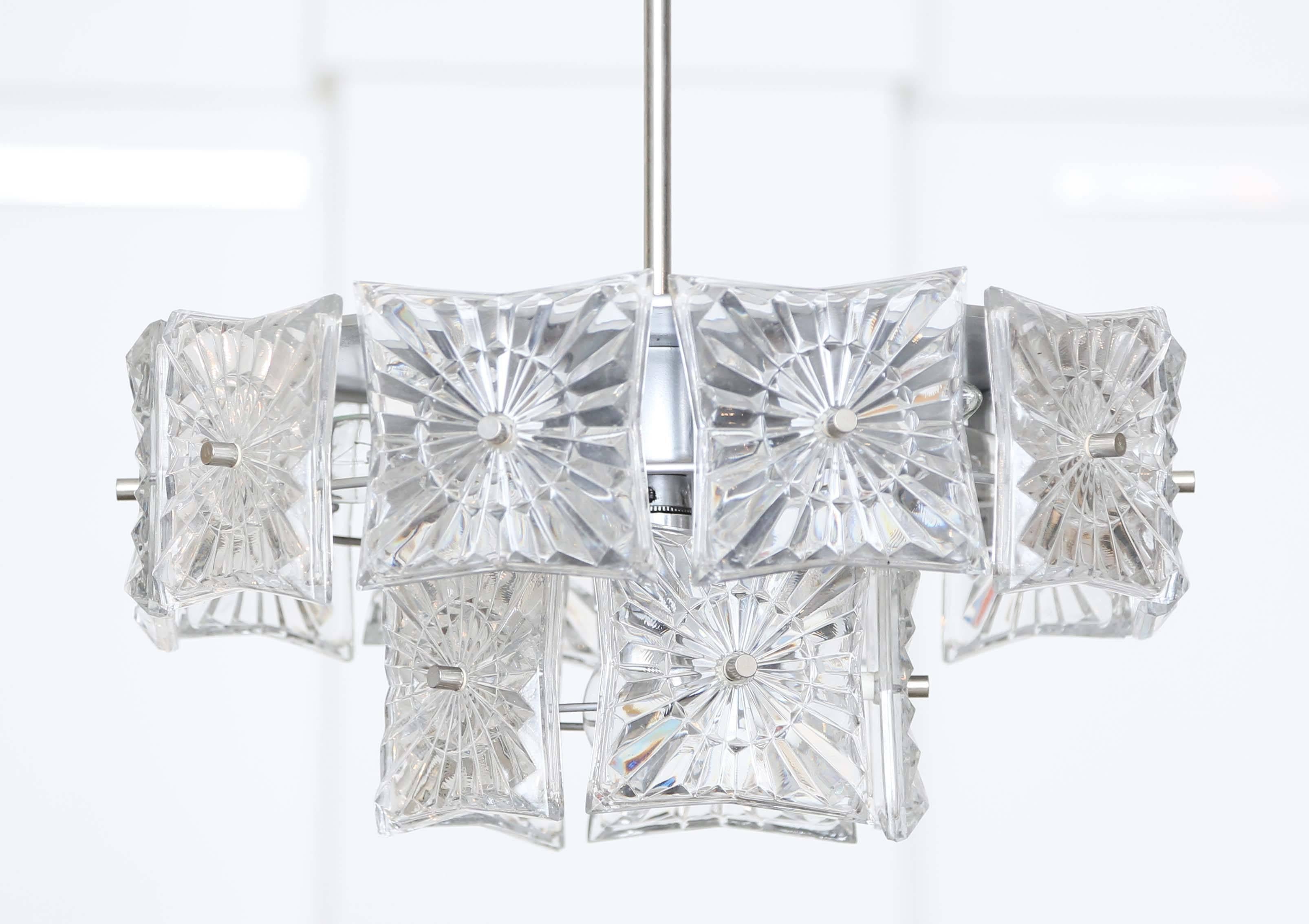 Carl Fagerlund Hanging Chrome and Crystal Pendant for Orrefors Mid 20th Century In Good Condition For Sale In West Palm Beach, FL