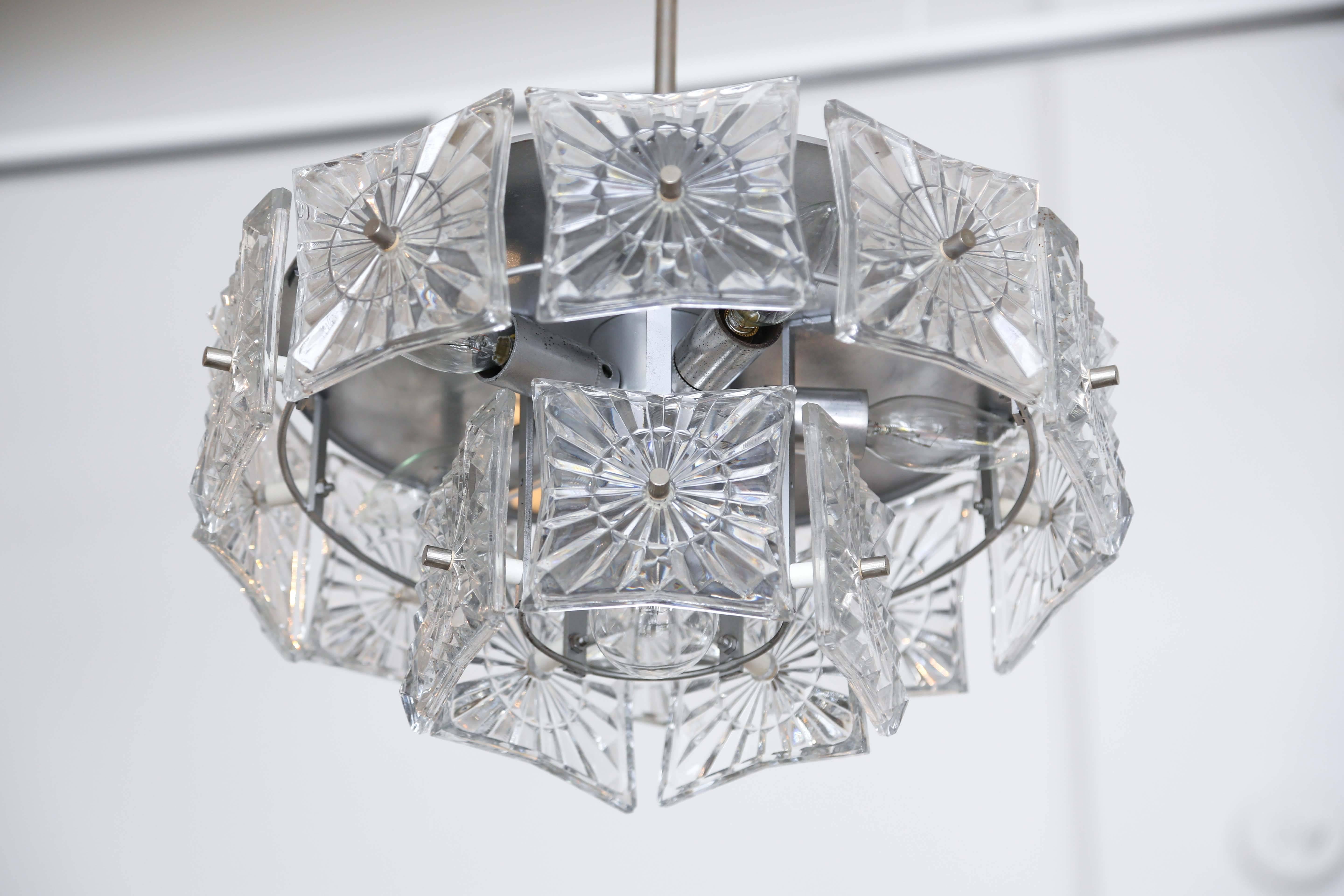 Scandinavian Modern Carl Fagerlund Hanging Chrome and Crystal Pendant for Orrefors Mid 20th Century For Sale