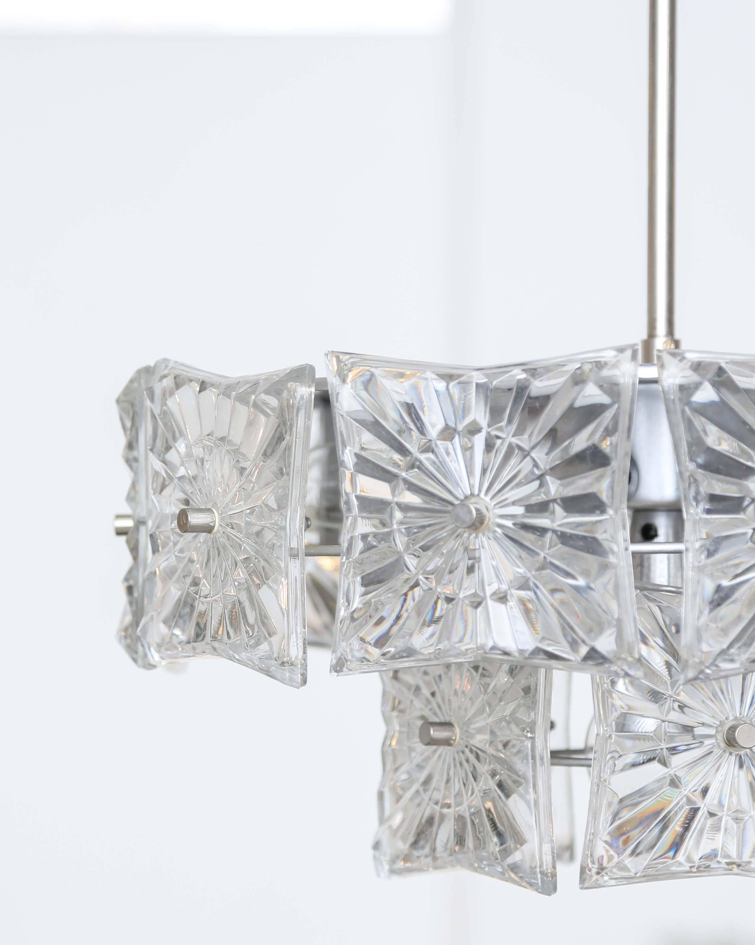 Swedish Carl Fagerlund Hanging Chrome and Crystal Pendant for Orrefors Mid 20th Century For Sale
