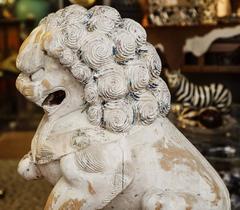 Monumental Pair of Carved Wood Painted Foo Dogs