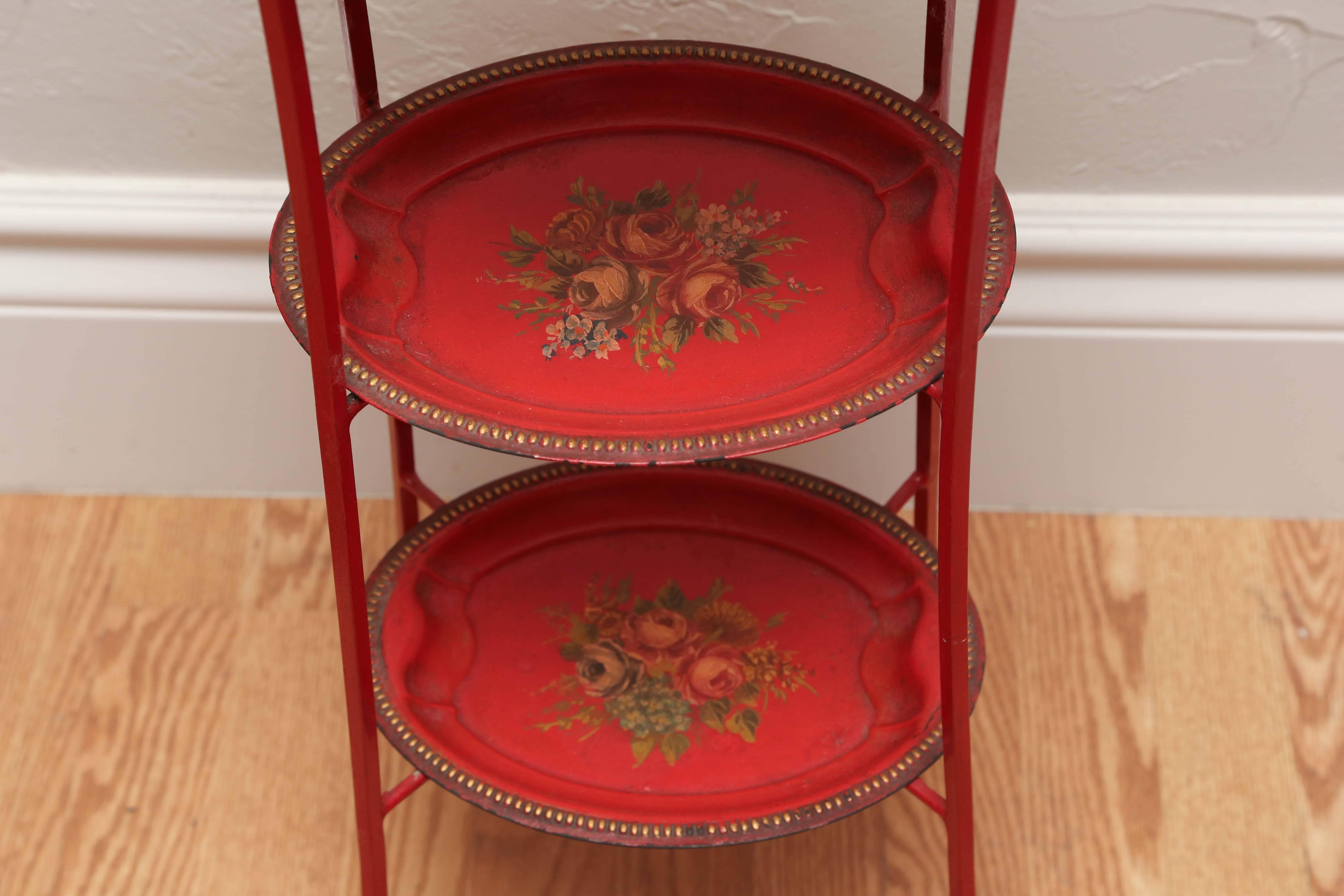 Antique Three-Tier Tole Stand In Good Condition In West Palm Beach, FL