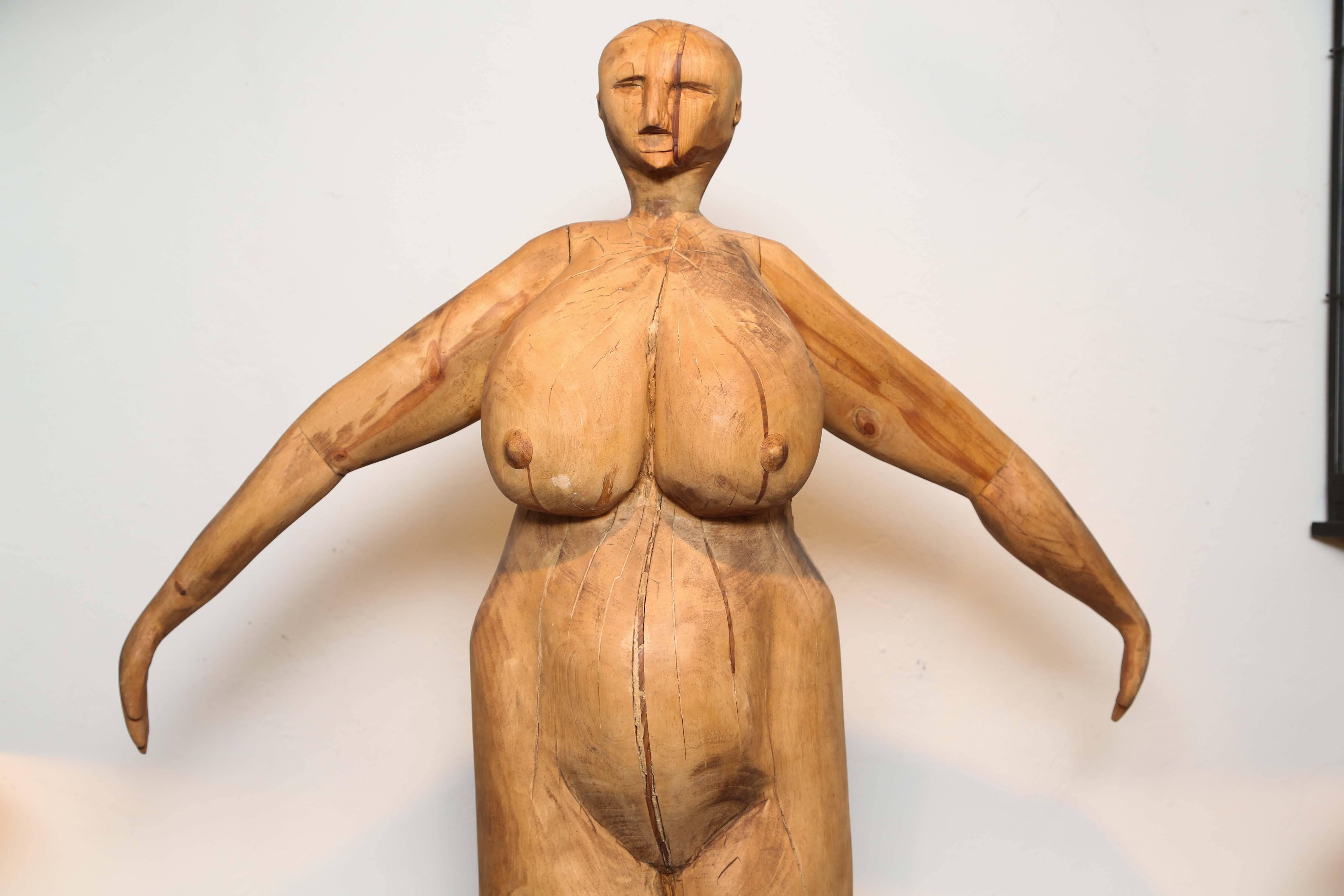 Cubist Carved Wood Female Sculpture In Good Condition In West Palm Beach, FL