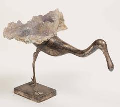 Brazilian Silver and Amethyst Bird Sculpture