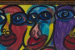 Peter Keil, "People at the Berlin Wall", Gesso on Poster Board, Signed