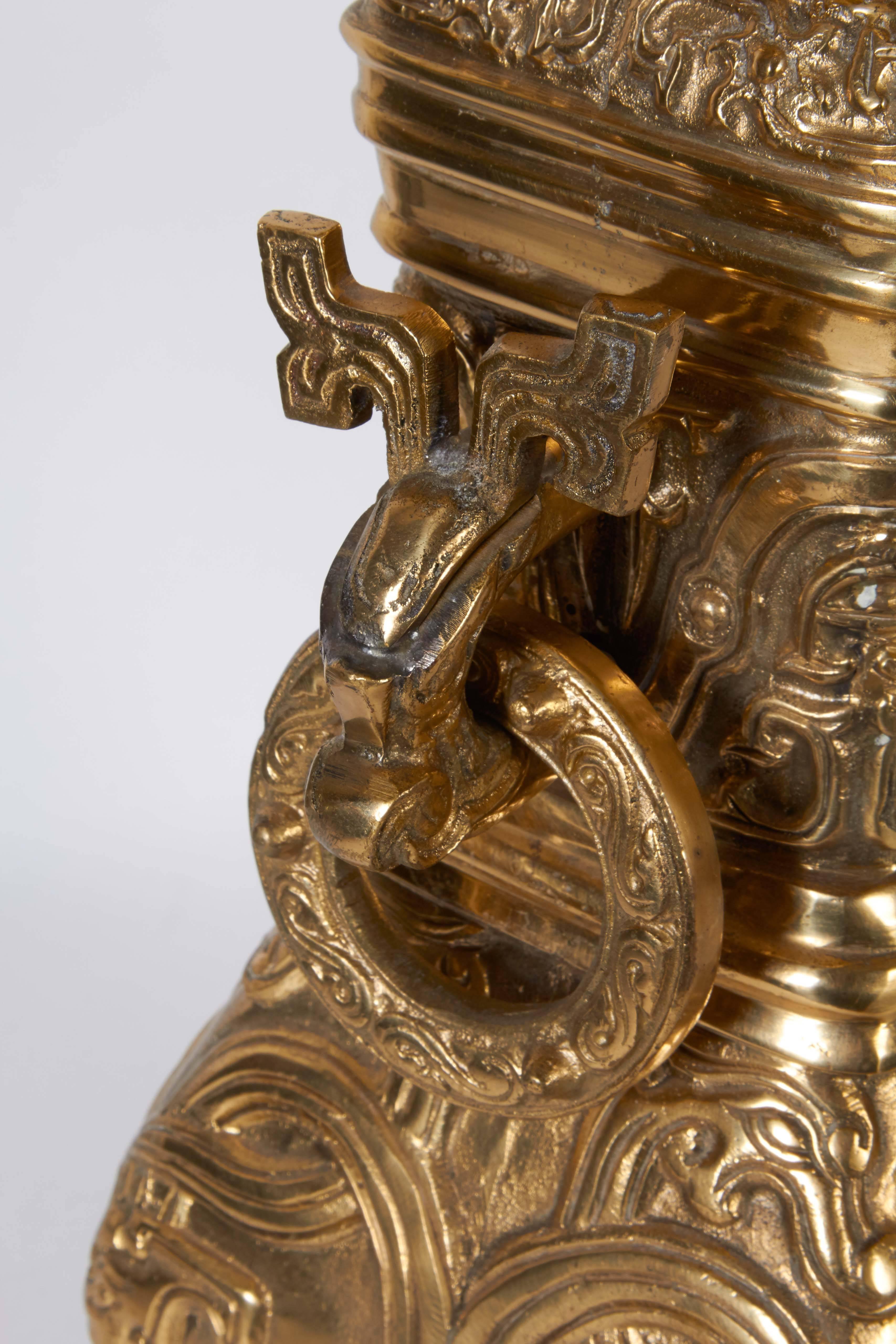 Pair of Archaic Chinese Vase Form Lamps in the Manner of James Mont 2