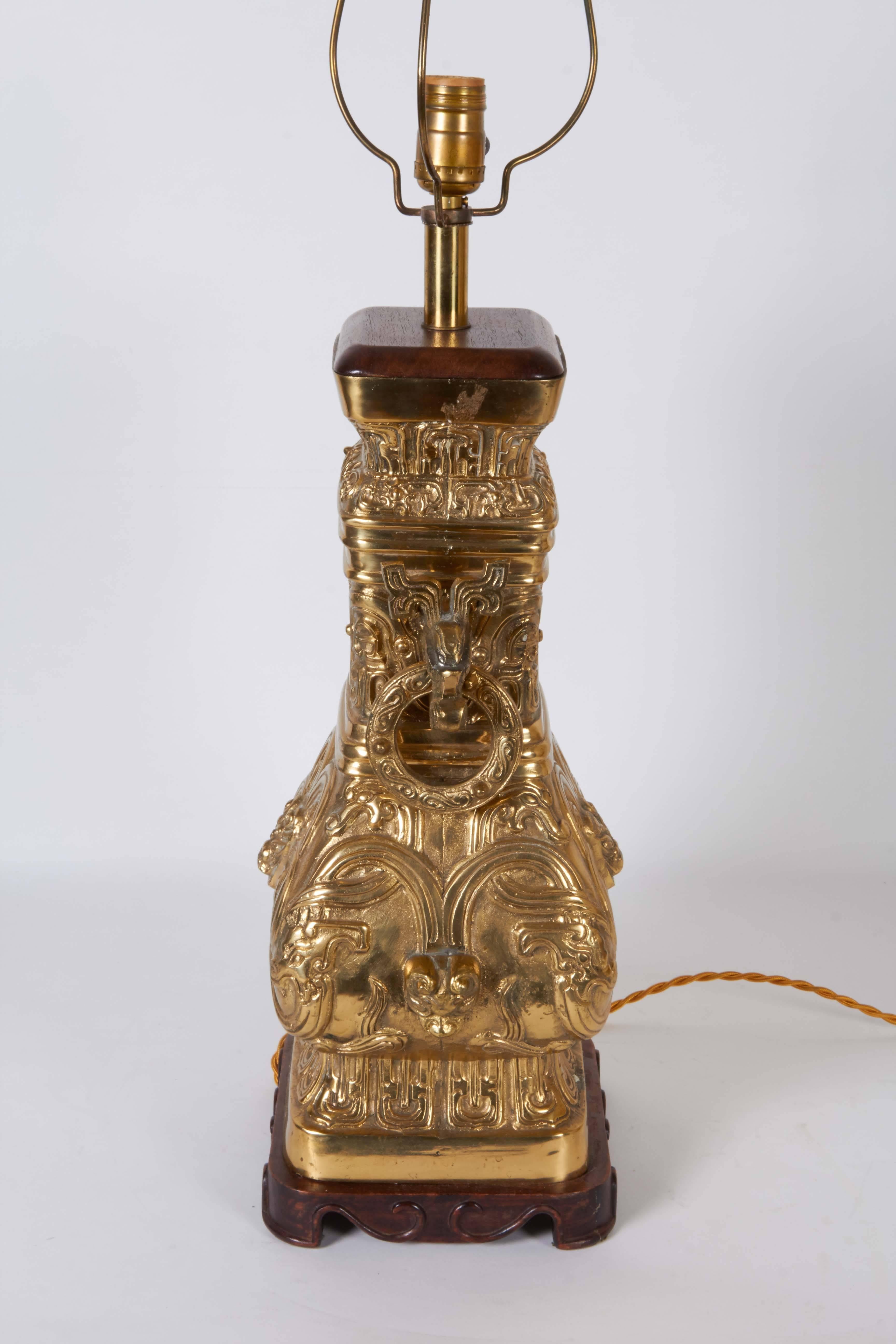 Pair of Archaic Chinese Vase Form Lamps in the Manner of James Mont 3
