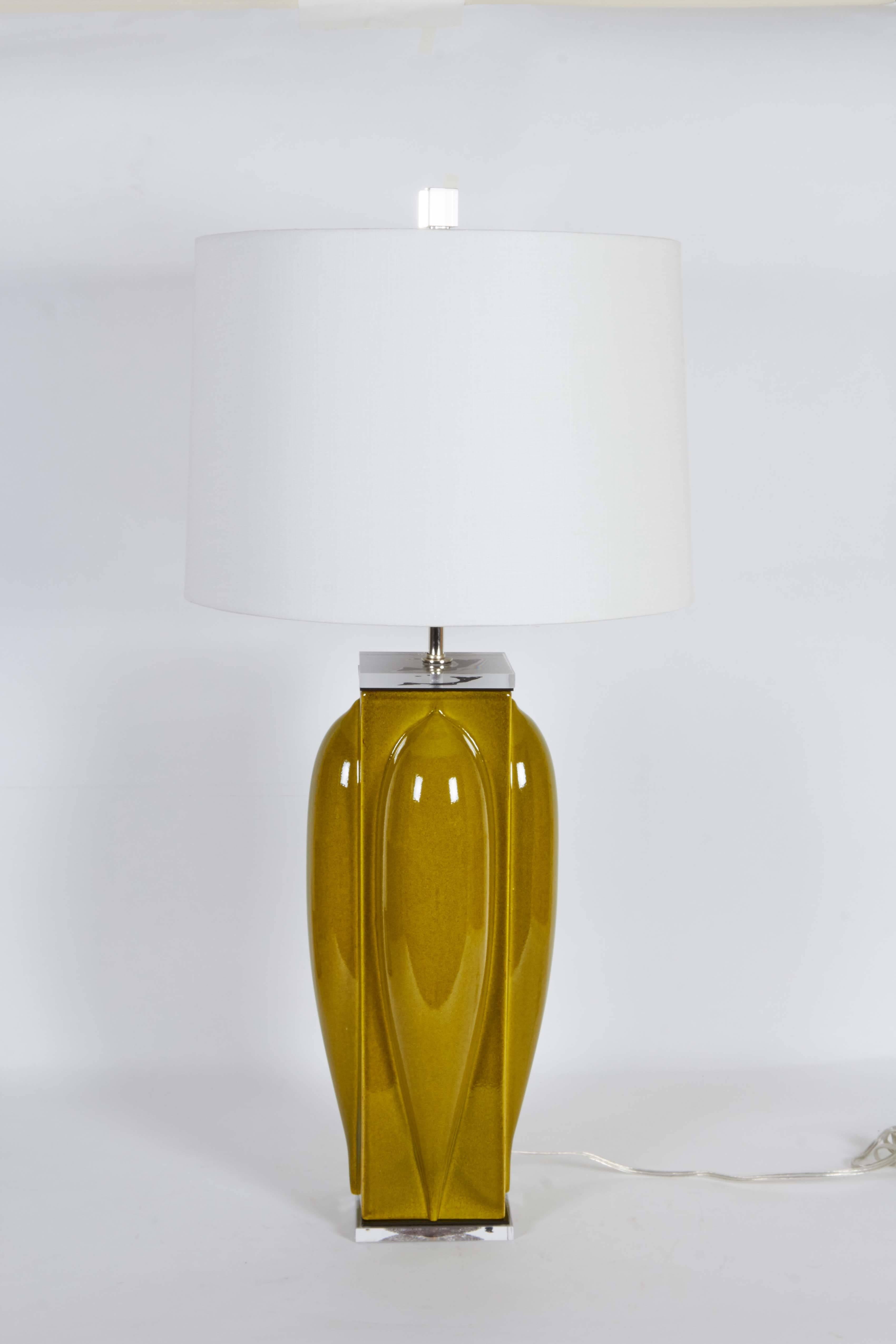 20th Century Pair of Mid-Century Modern Lobed Ceramic Lamps
