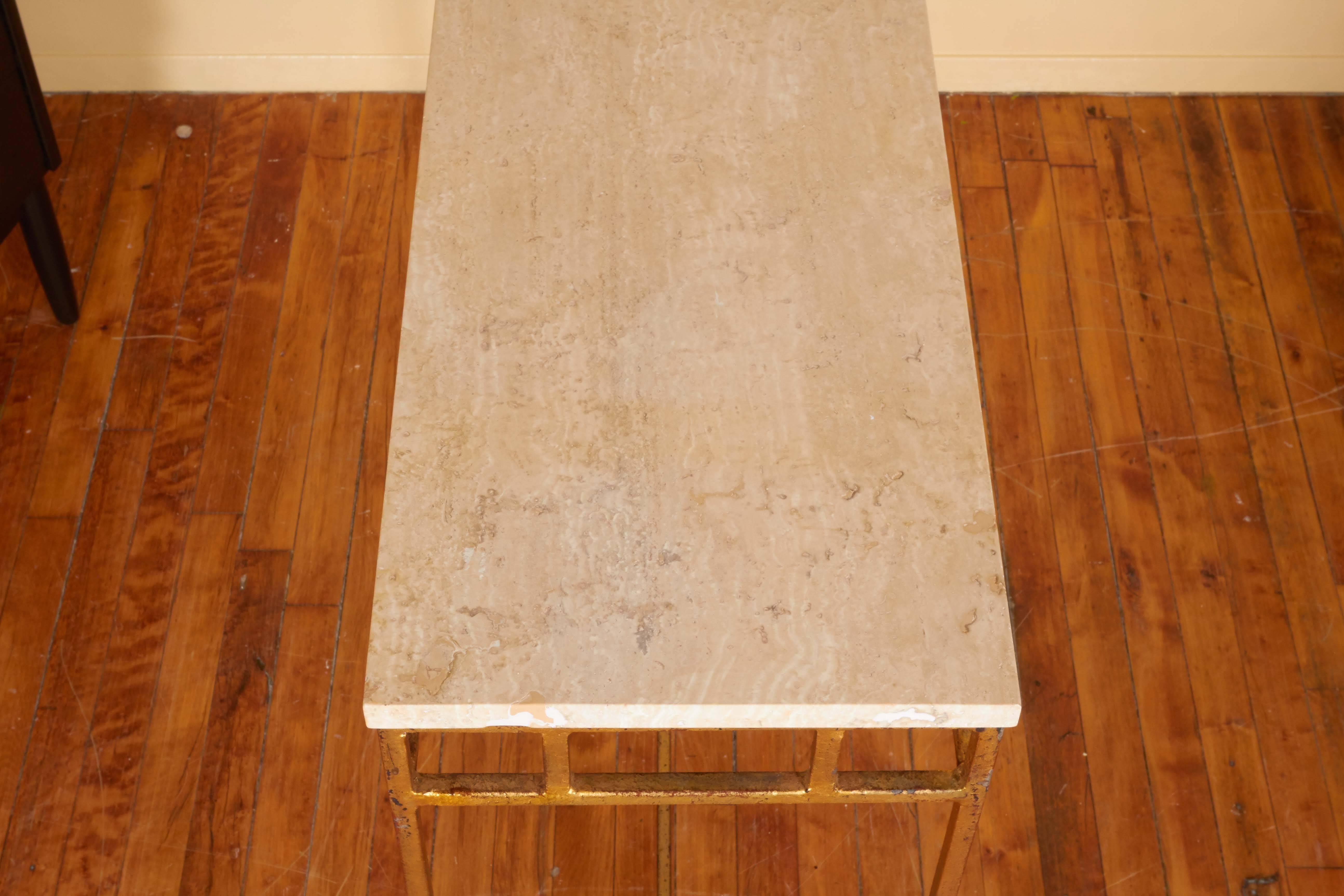 French 1950s Travertine Top Console on Gilt Metal Base 3