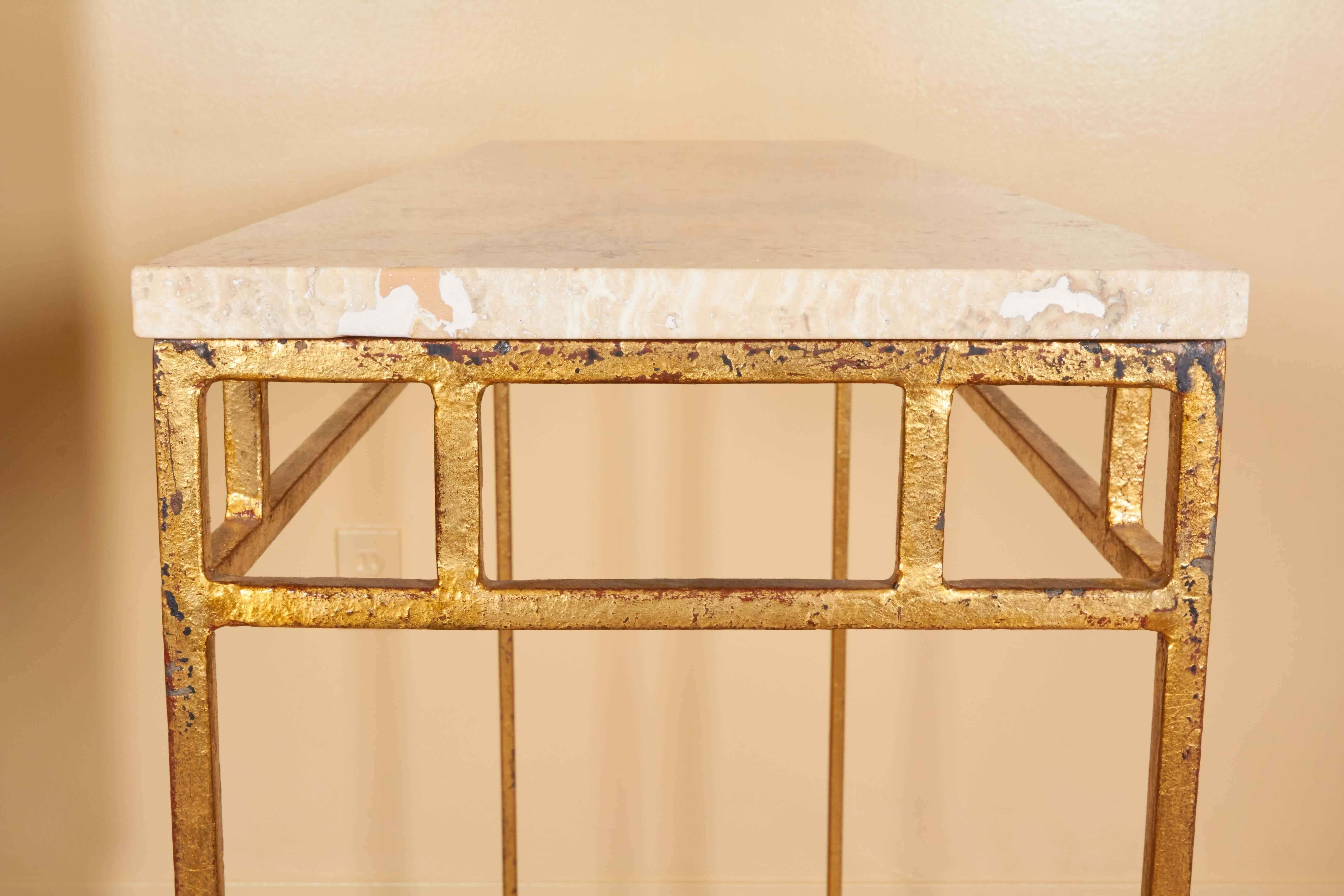 French 1950s Travertine Top Console on Gilt Metal Base 5
