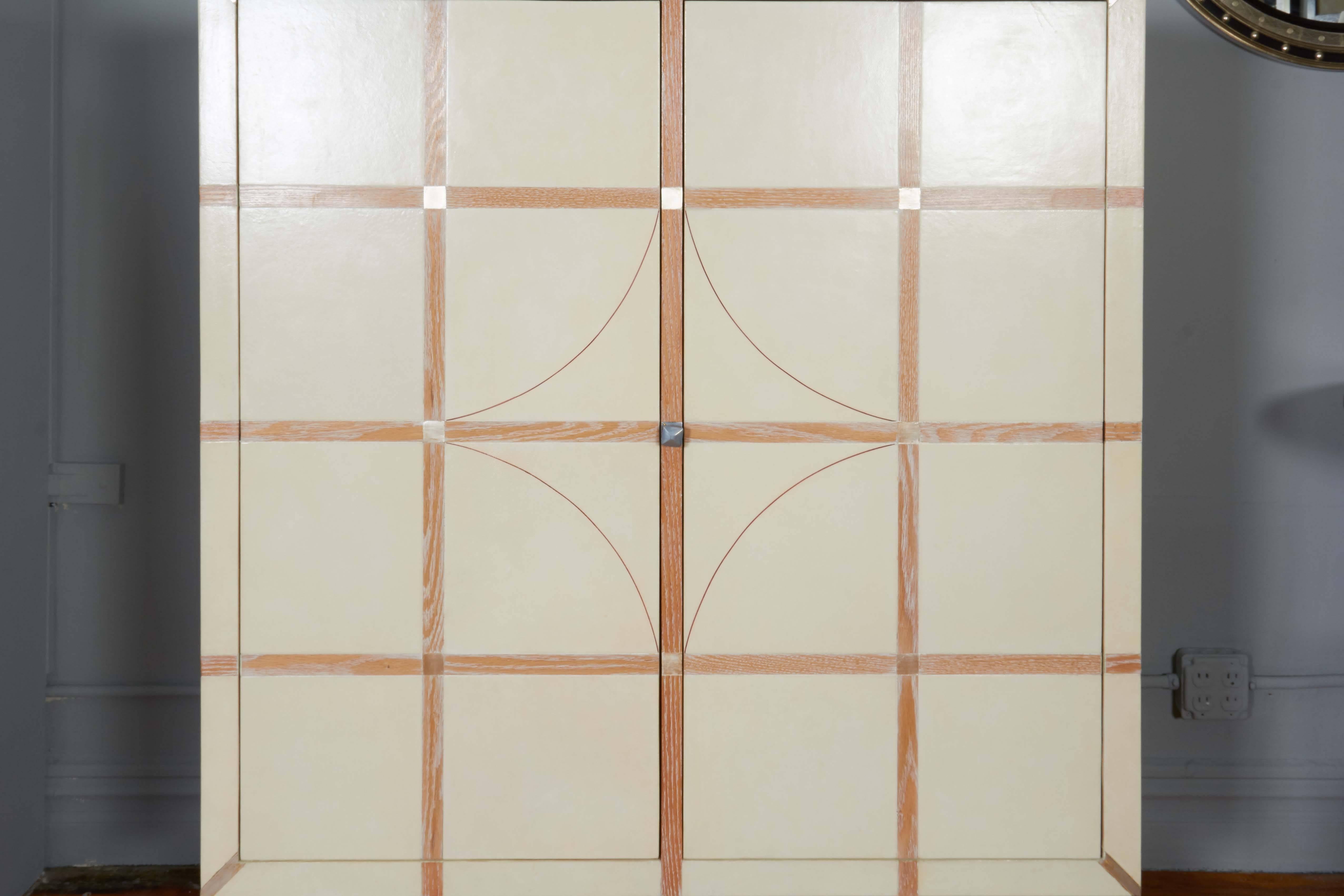 Modern Beni Studio 'Tlamatini' Two-Door Storage Cabinet in Parchment Covered Oak