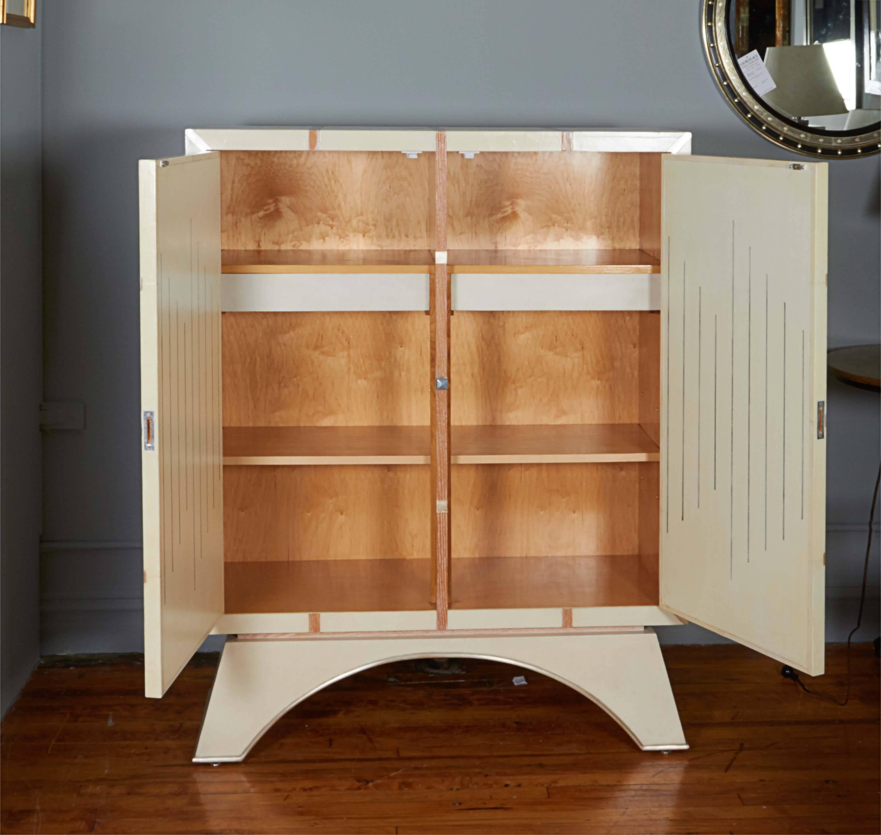 Painted Beni Studio 'Tlamatini' Two-Door Storage Cabinet in Parchment Covered Oak