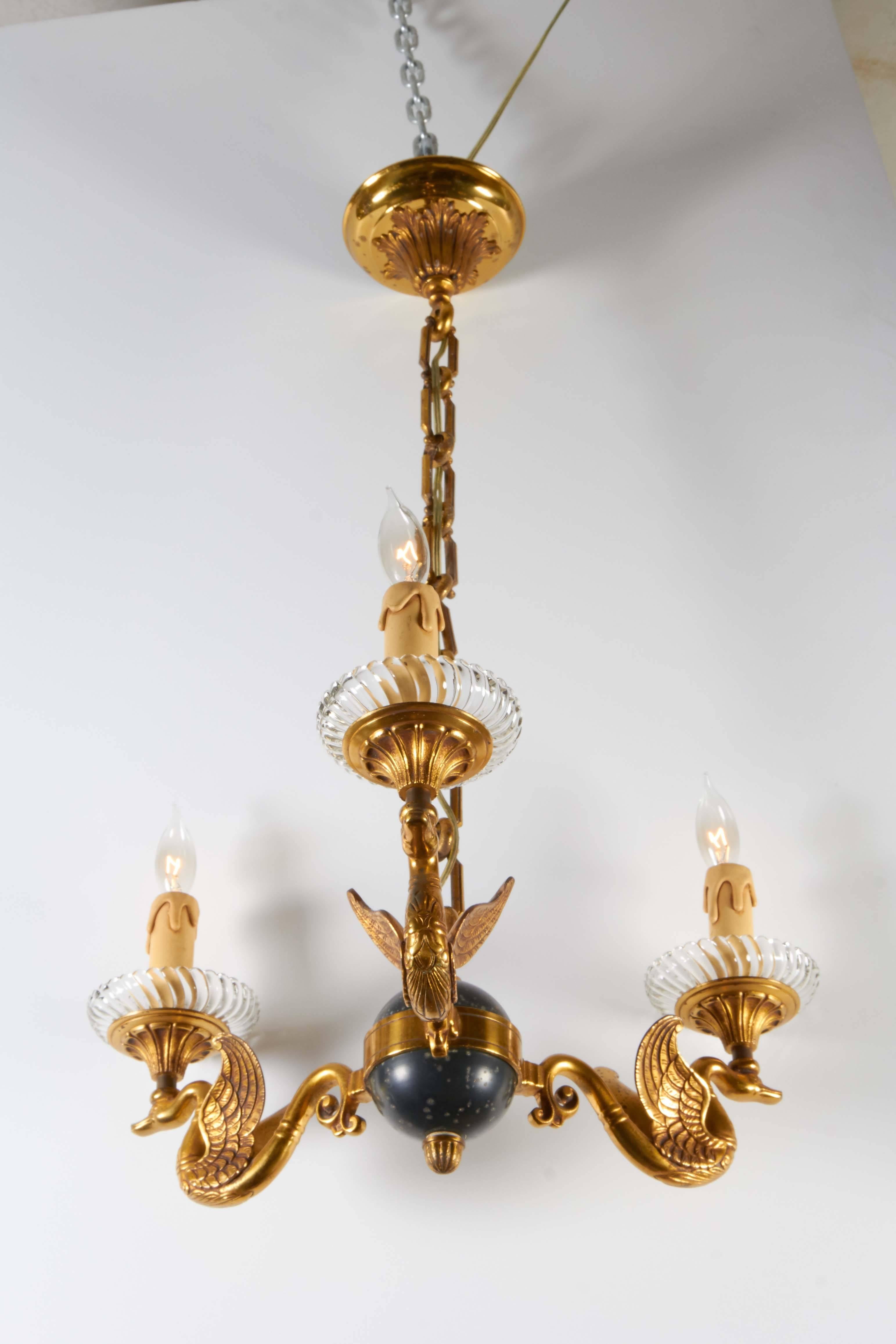 Italian Empire Celestial Globe Chandelier with Swan Motif Arms In Good Condition In New York, NY