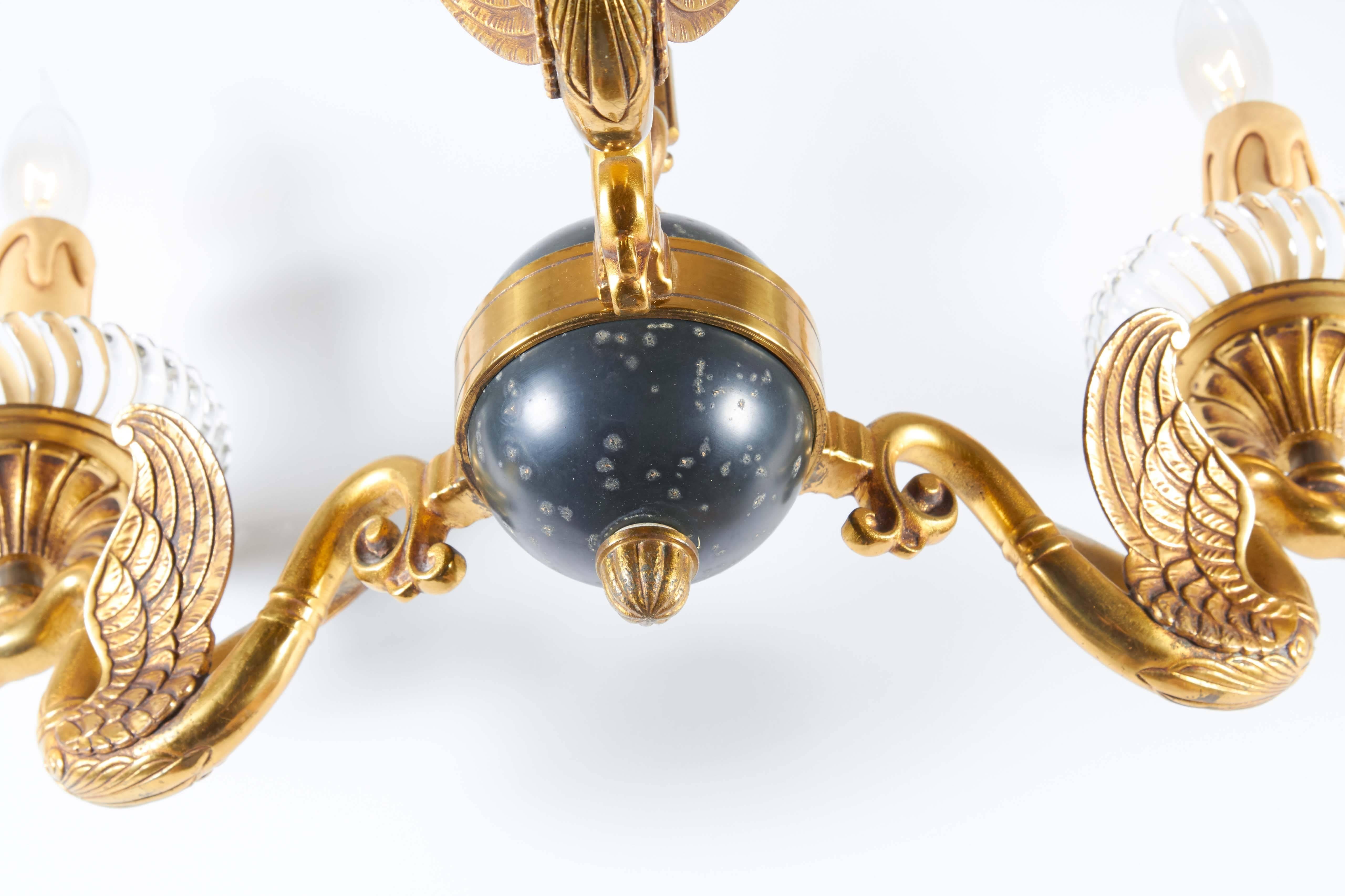 Mid-20th Century Italian Empire Celestial Globe Chandelier with Swan Motif Arms