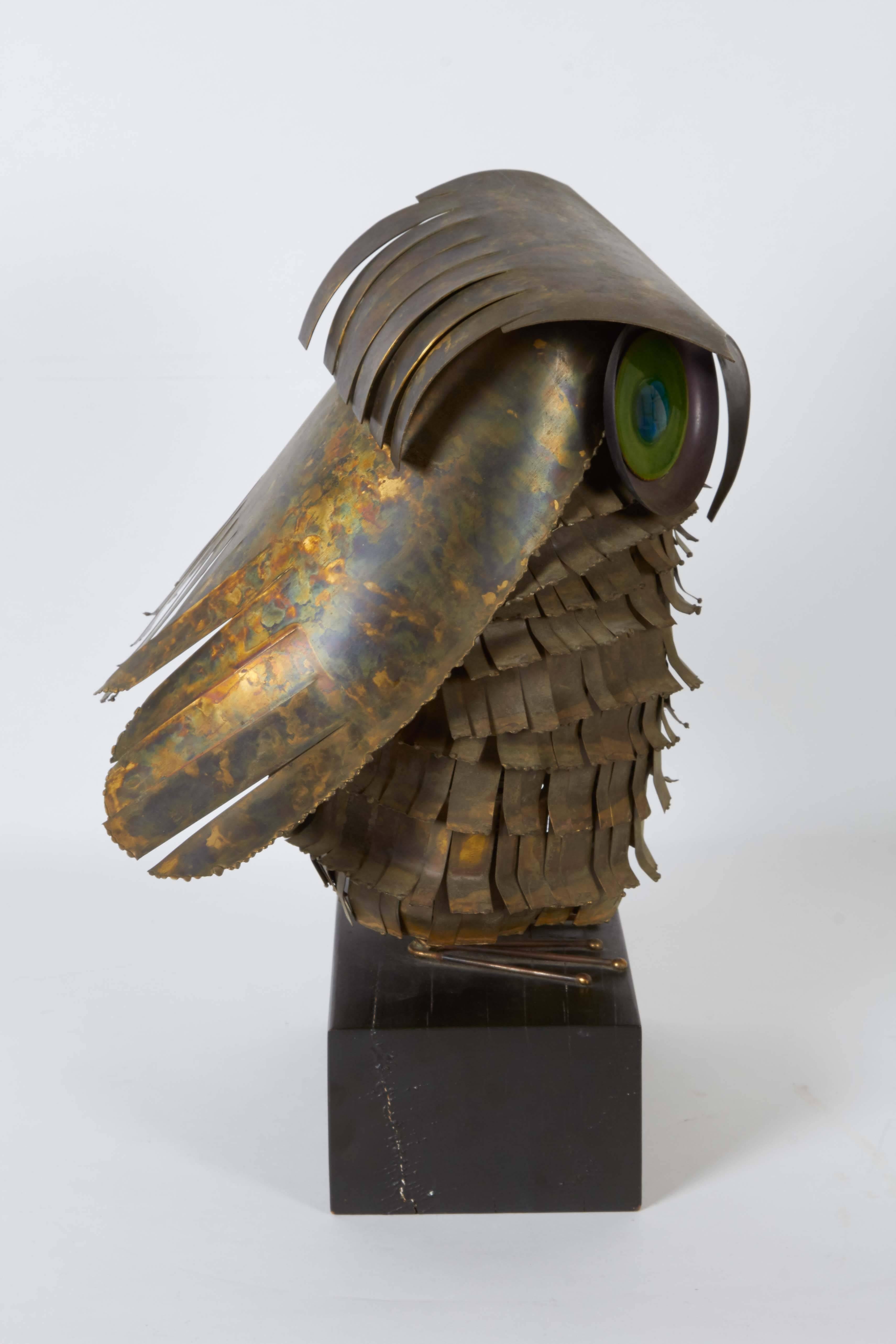 Metal Curtis Jere Brutalist Owl Sculpture, Signed and Dated