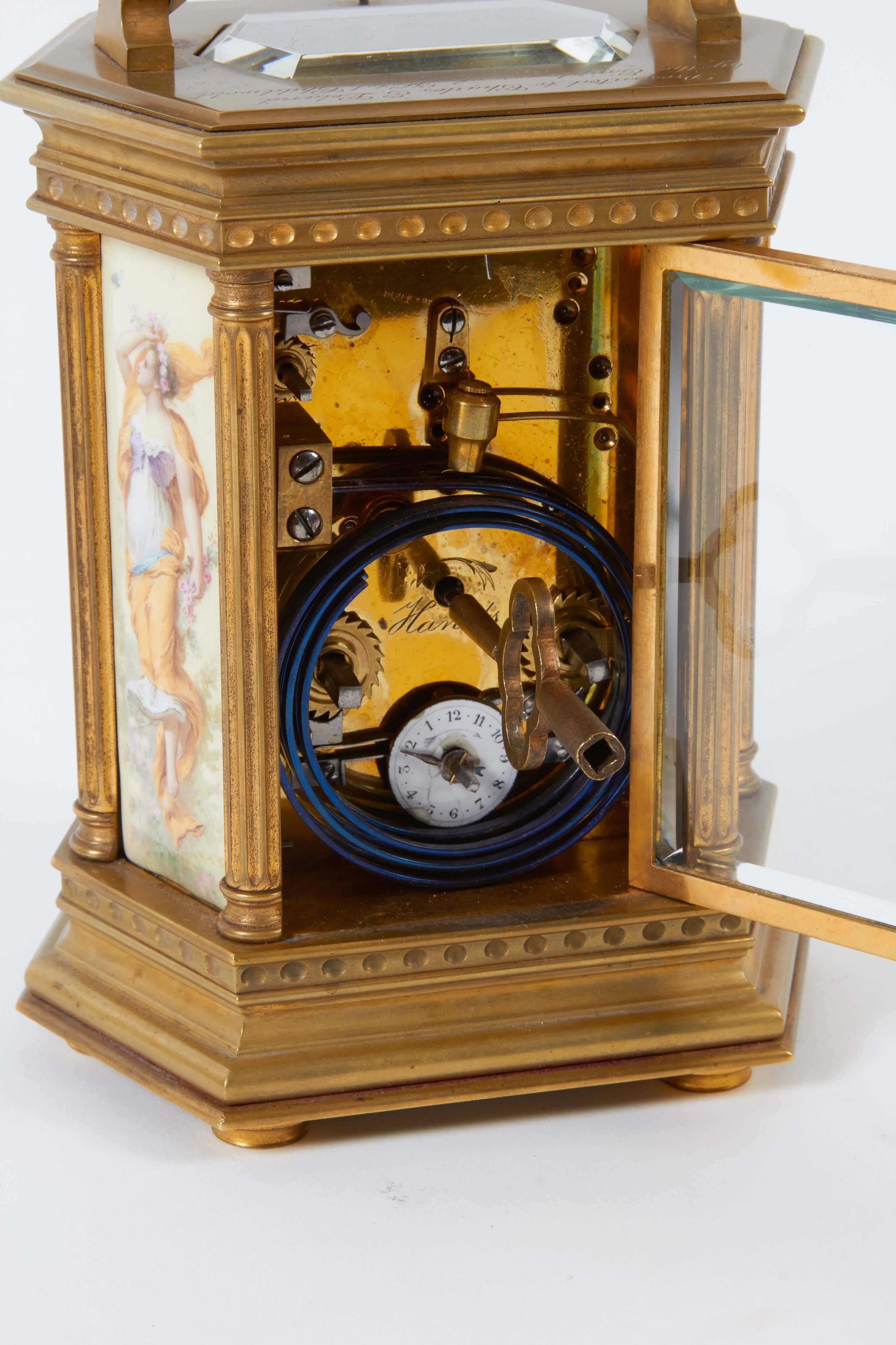 Gilt Tiffany & Co. French Neoclassical Style Repeater Carriage Clock