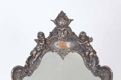 Victorian Silver Plate Vanity Mirror with Cherub Design