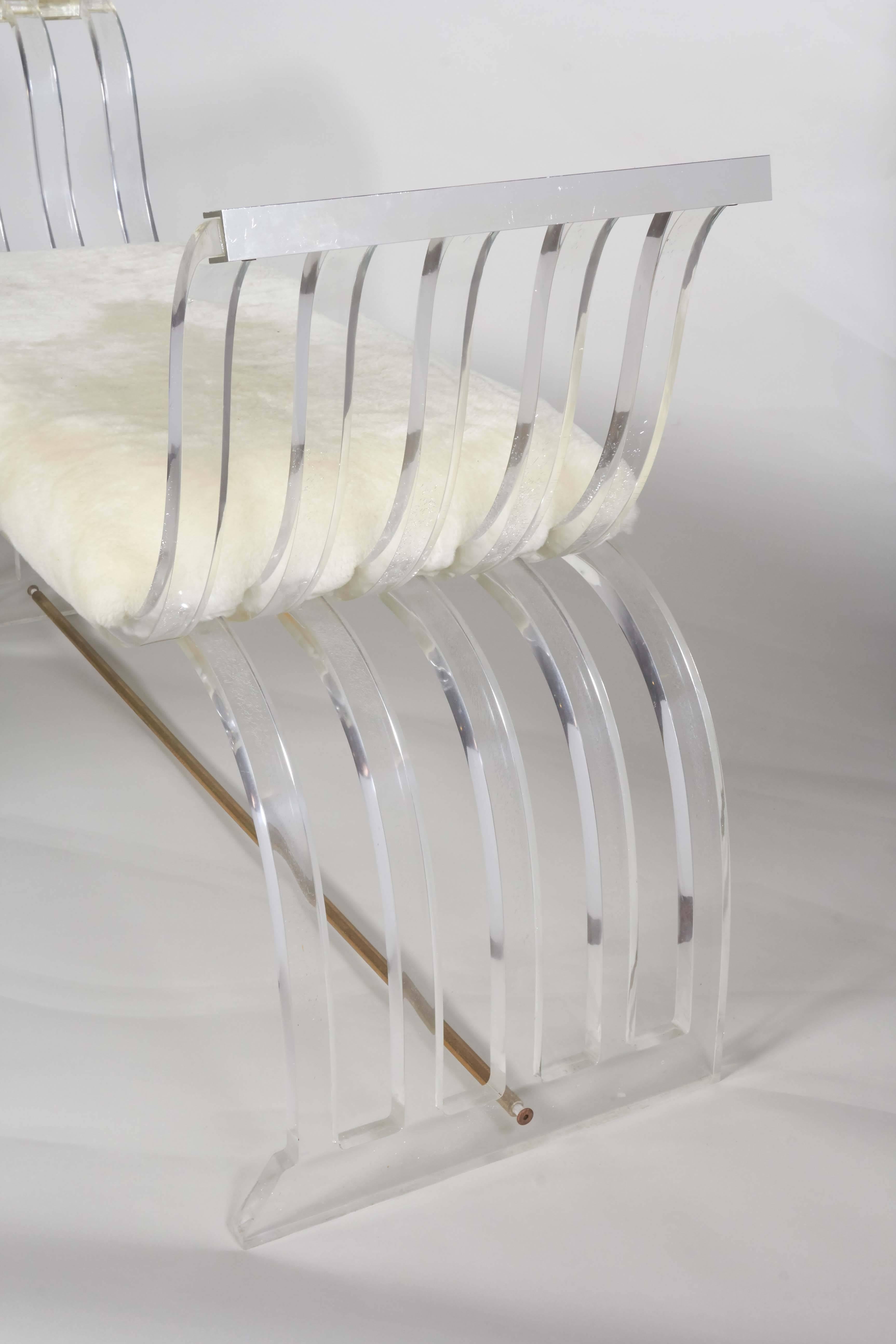 20th Century Hollywood Regency Lucite Curule Bench in the Manner of Charles Hollis Jones