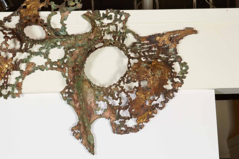 Brutalist Abstract Mixed Metal Wall Sculpture in the Manner of Silas
