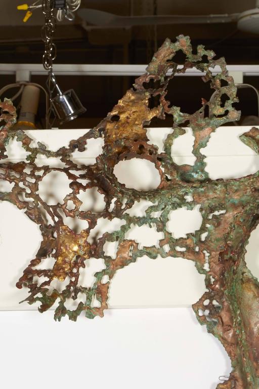 Brutalist Abstract Mixed Metal Wall Sculpture in the Manner of Silas
