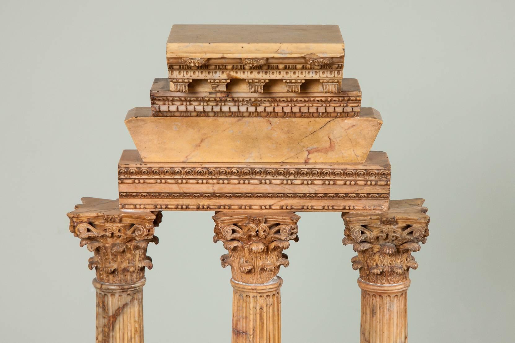 Large Carved Giallo Antico Grand Tour Model of the Temple of Castor and Pollux In Excellent Condition For Sale In London, GB