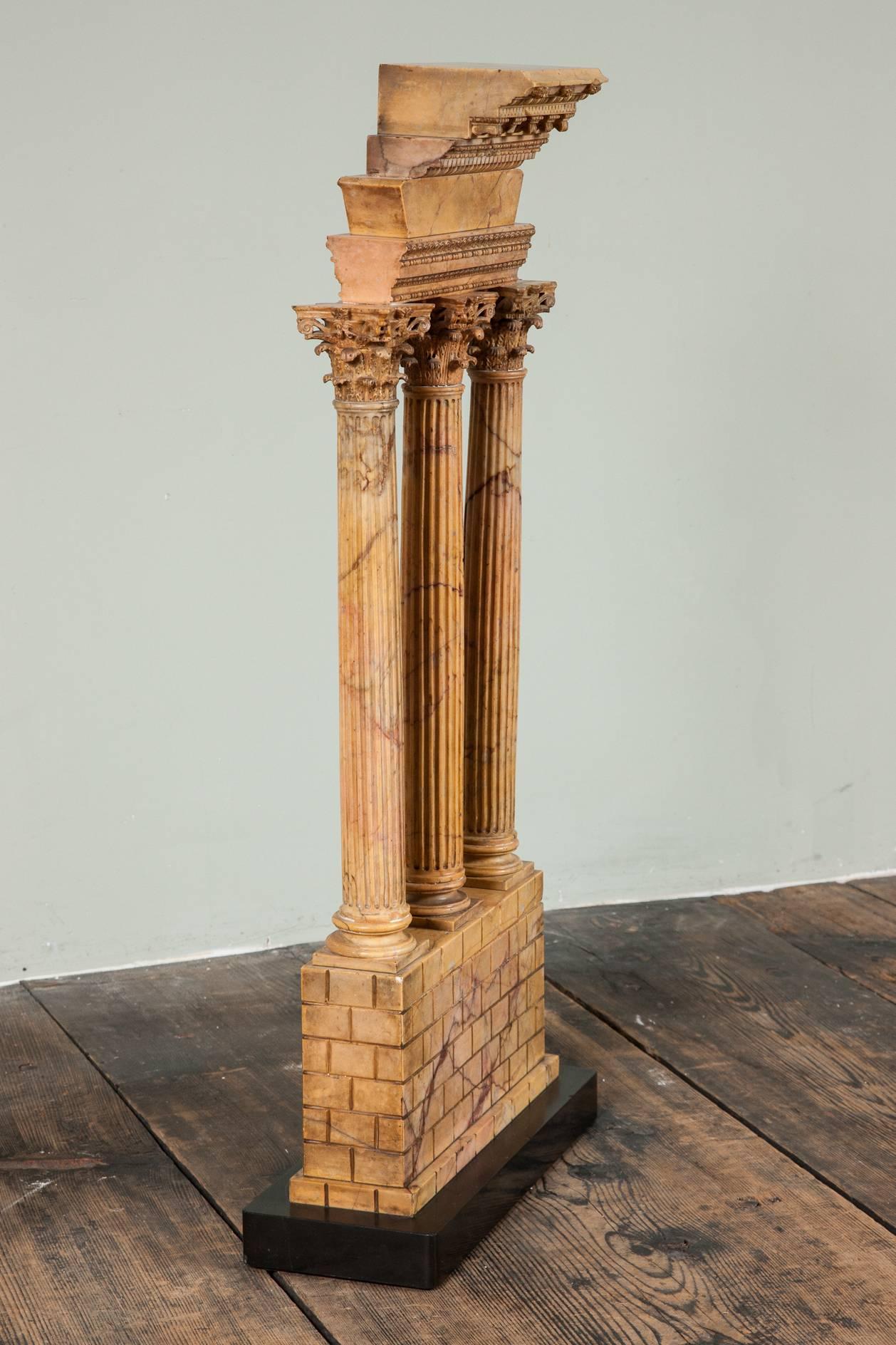 Marble Large Carved Giallo Antico Grand Tour Model of the Temple of Castor and Pollux For Sale