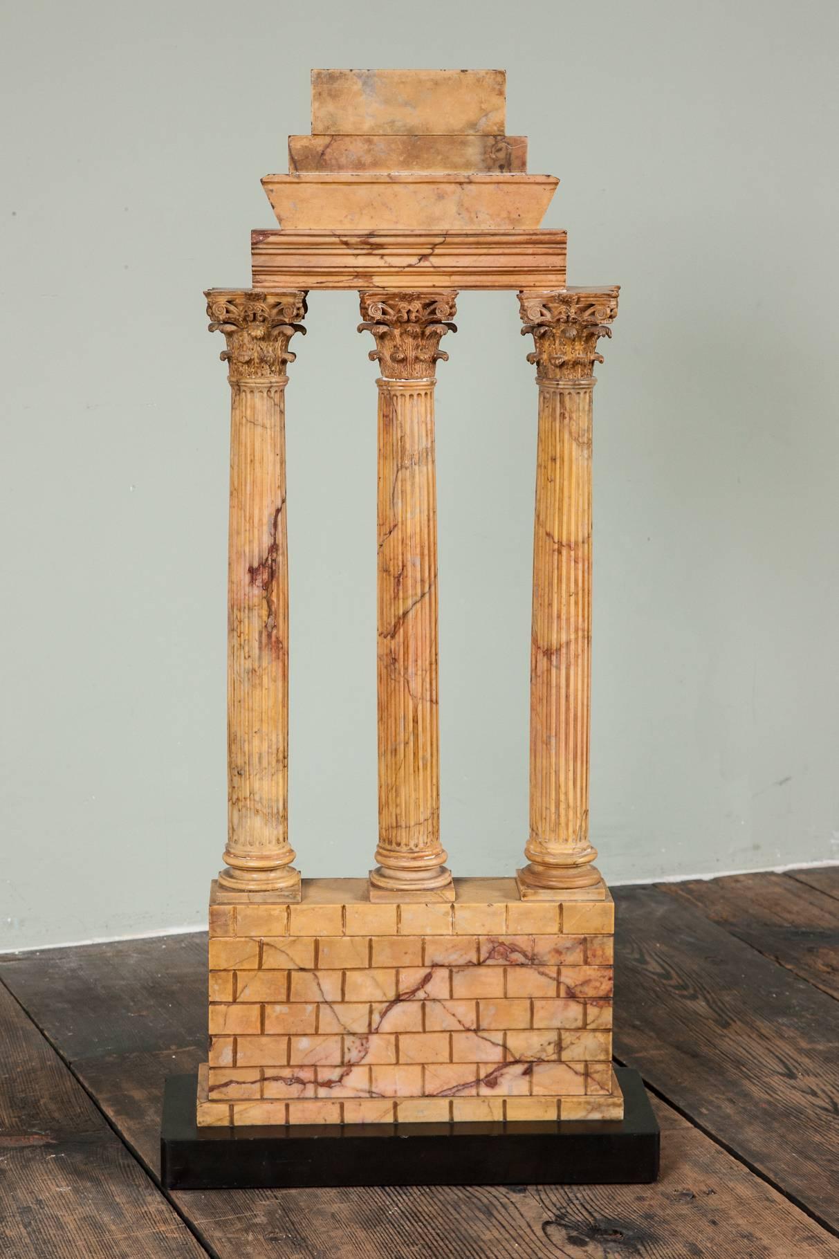 Large Carved Giallo Antico Grand Tour Model of the Temple of Castor and Pollux For Sale 1