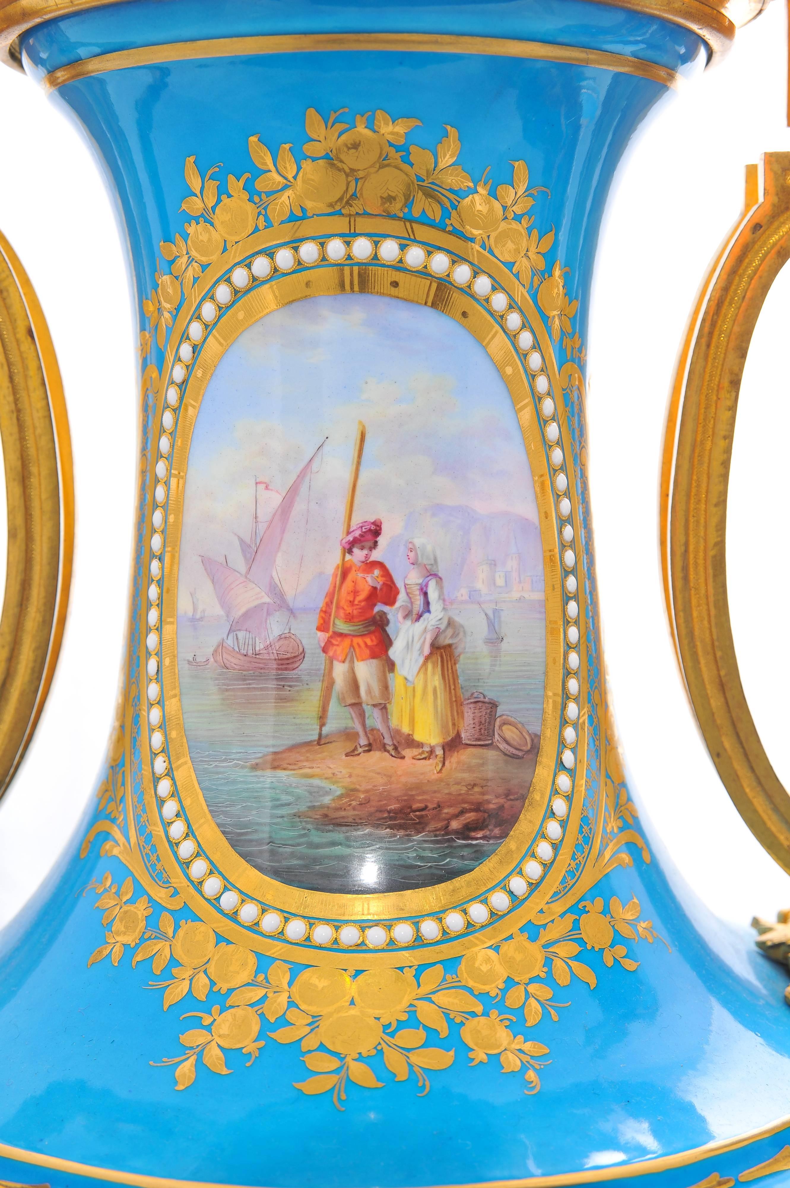 French Pair of 19th Century 'Sevres' Classical Vases For Sale