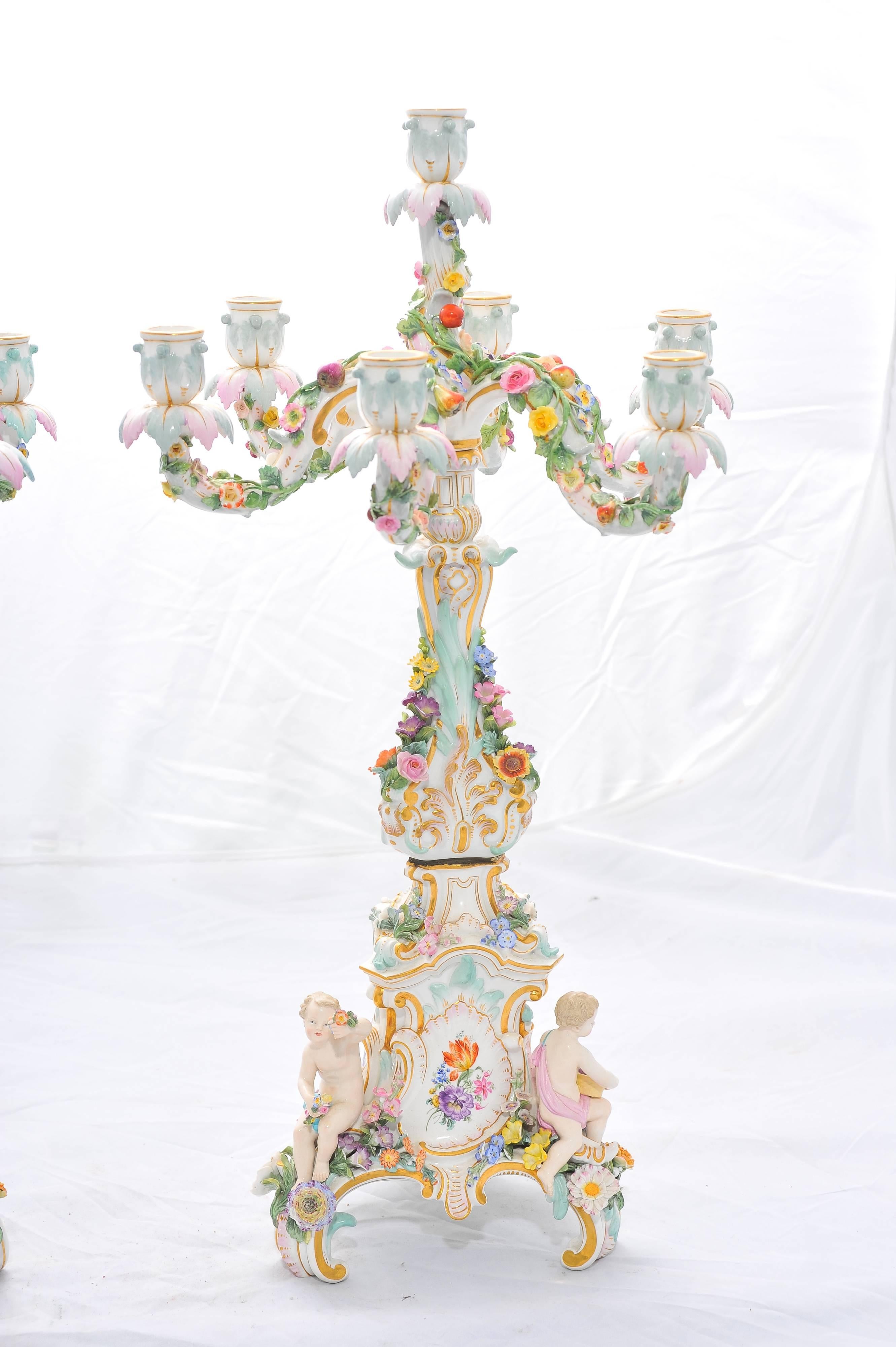 German Large 19th Century Meissen Candelabra