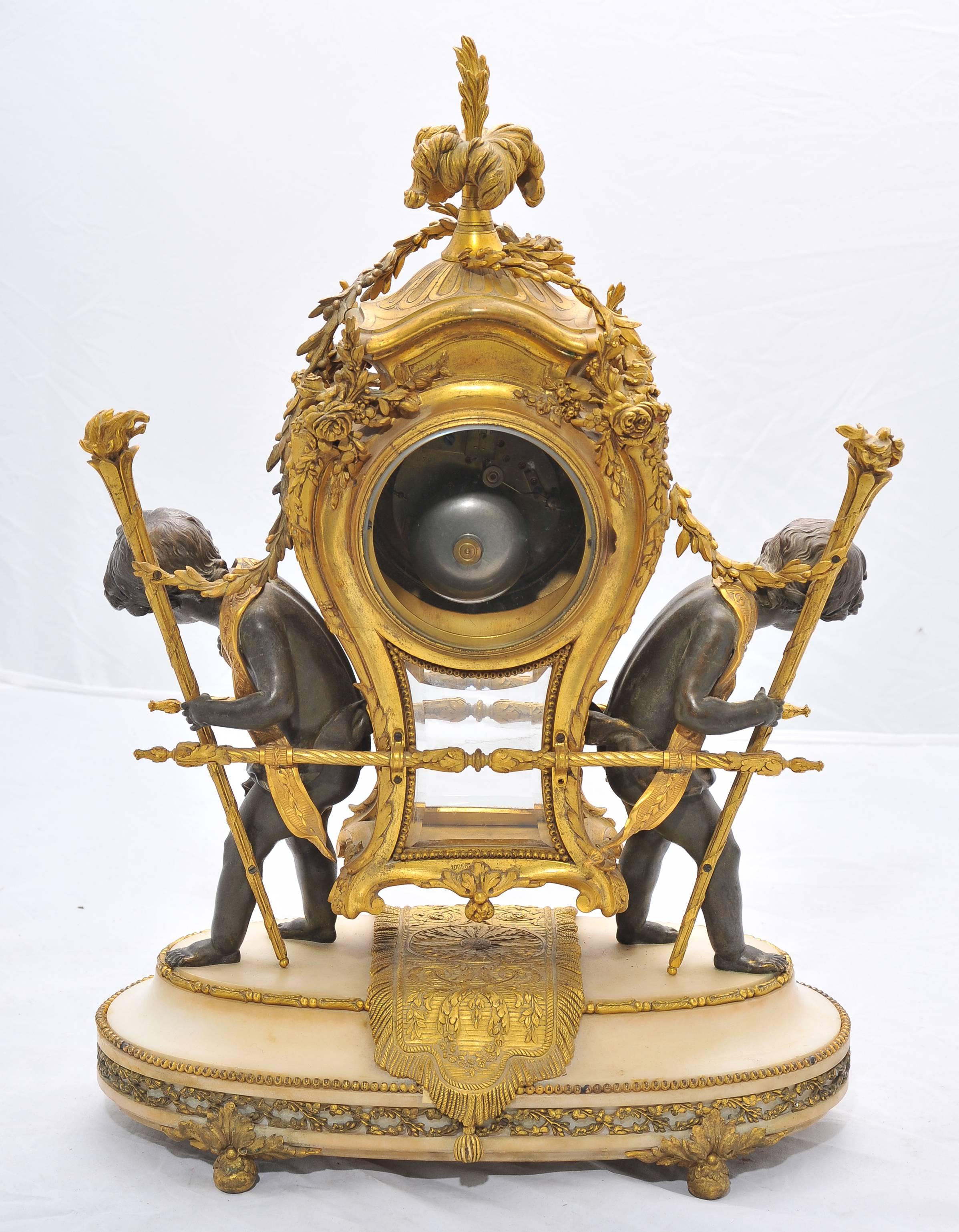 Large 19th Century French Mantel Clock by Gervais In Good Condition For Sale In Brighton, Sussex