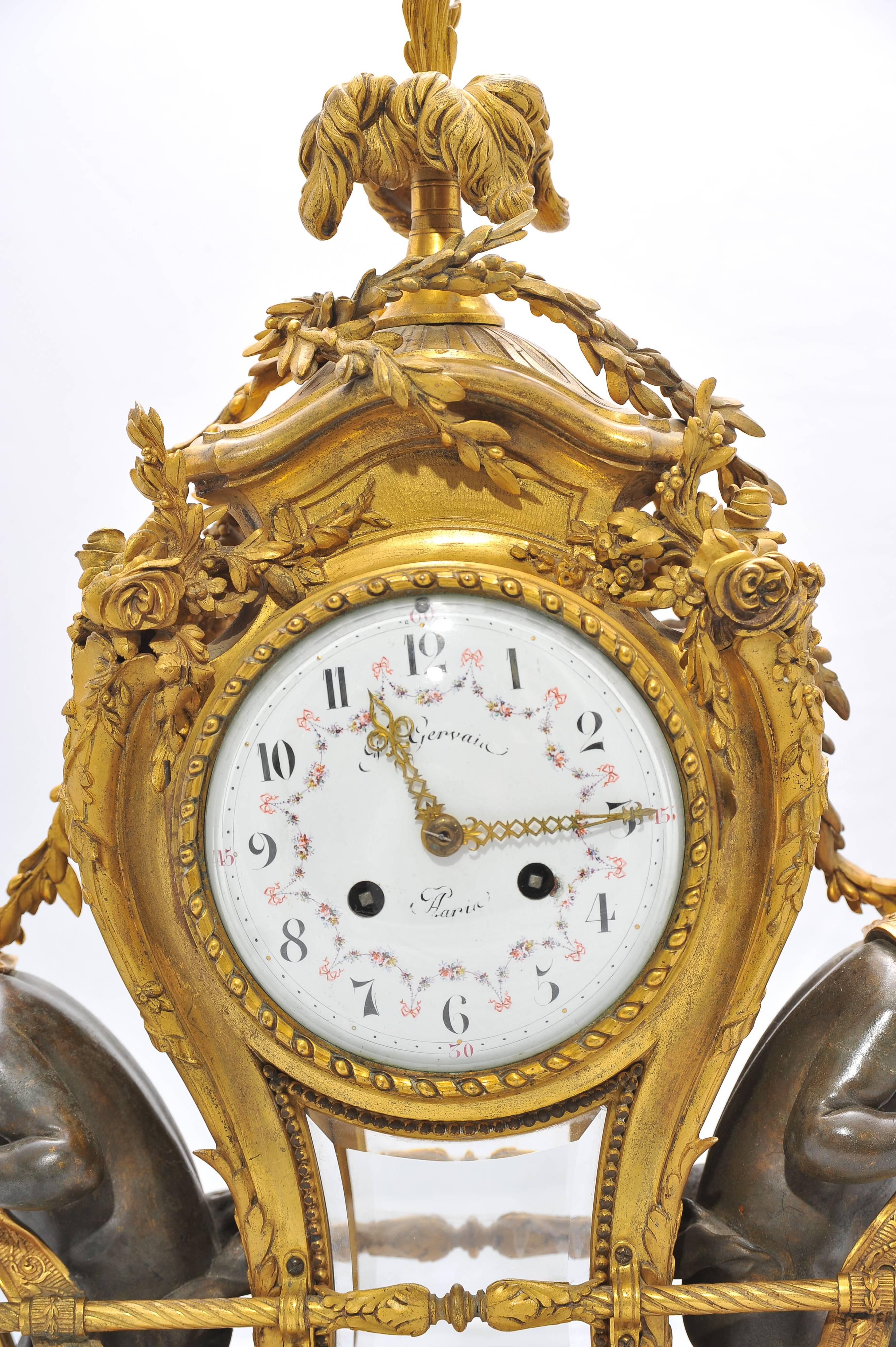 Marble Large 19th Century French Mantel Clock by Gervais For Sale