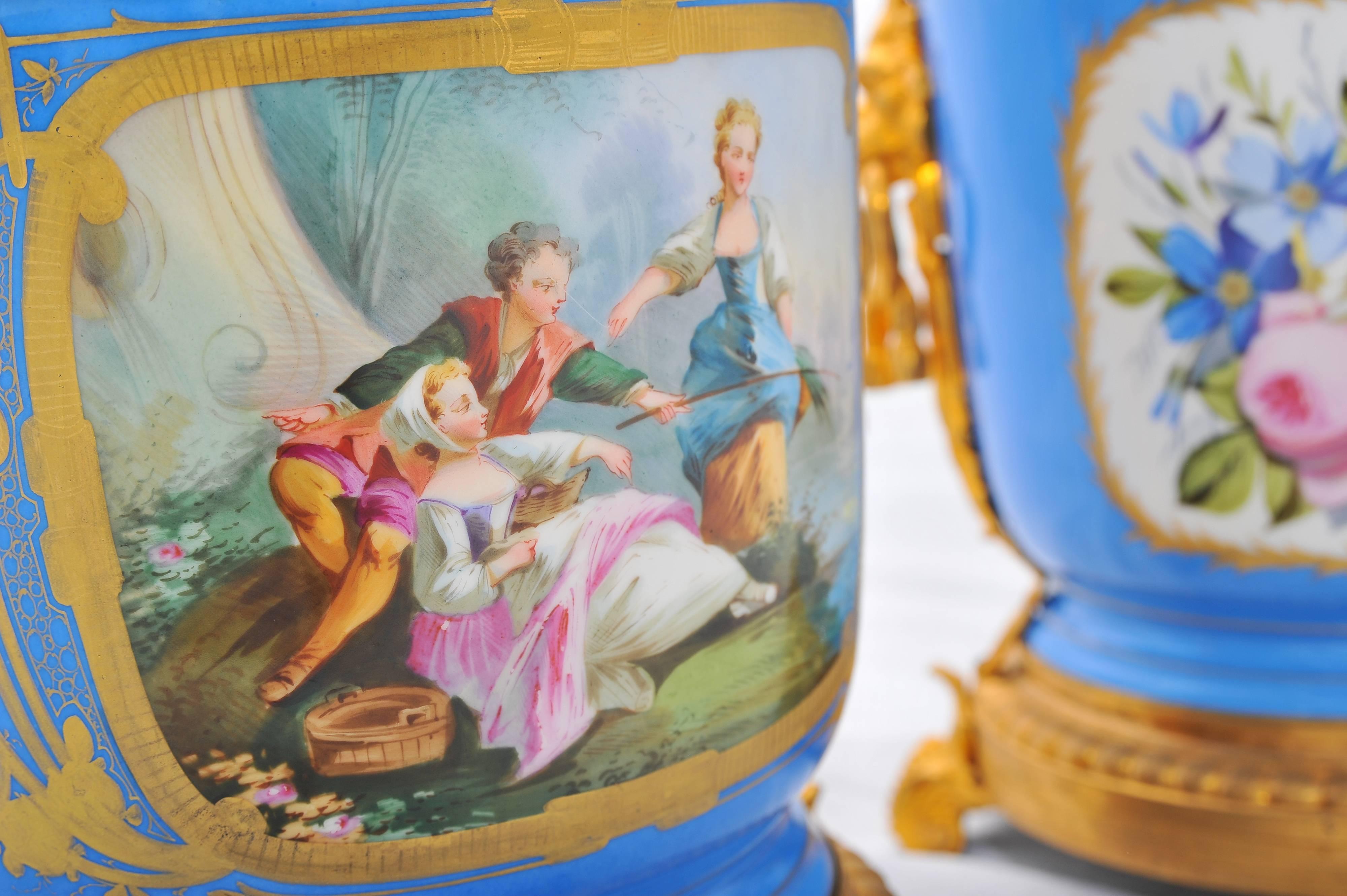 Hand-Painted Pair of 19th Century Sevres Jardinieres