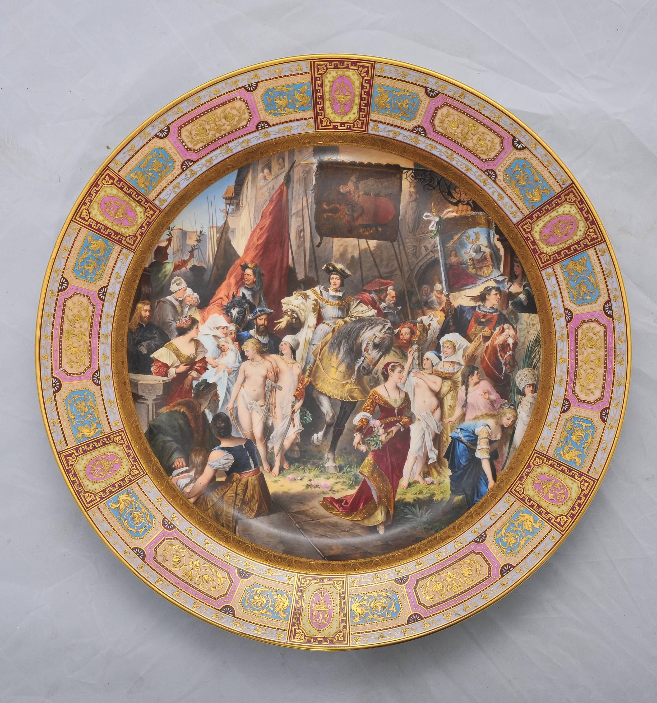 Austrian Large Vienna Porcelain Charger, 19th Century For Sale